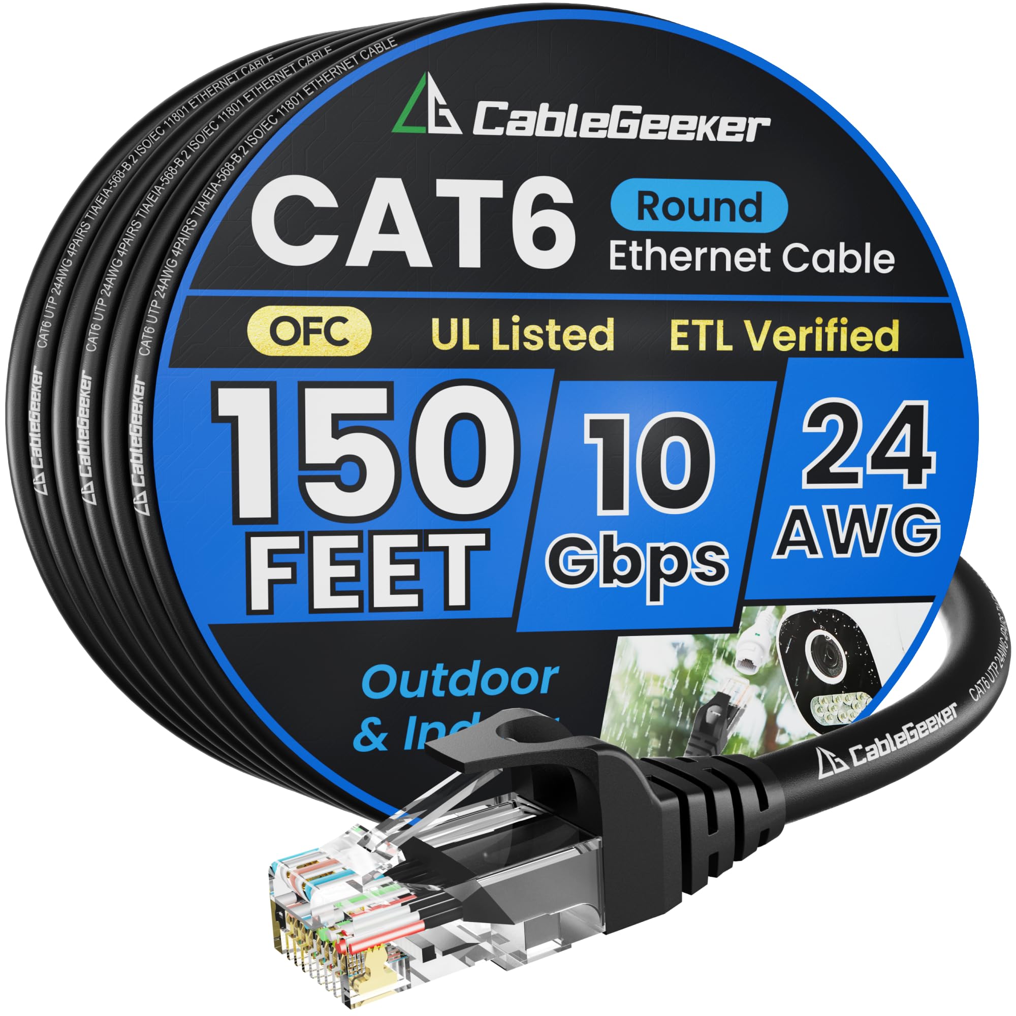 Cavo Ethernet Cat 6 da 45,7 m, per interni ed esterni, ad alta velocità, 10 Gbps, 24 AWG, cavo di rete Internet in puro rame, cavo patch Ethernet Cat6 lungo, cavo LAN PoE per router, modem, PS5/4,
