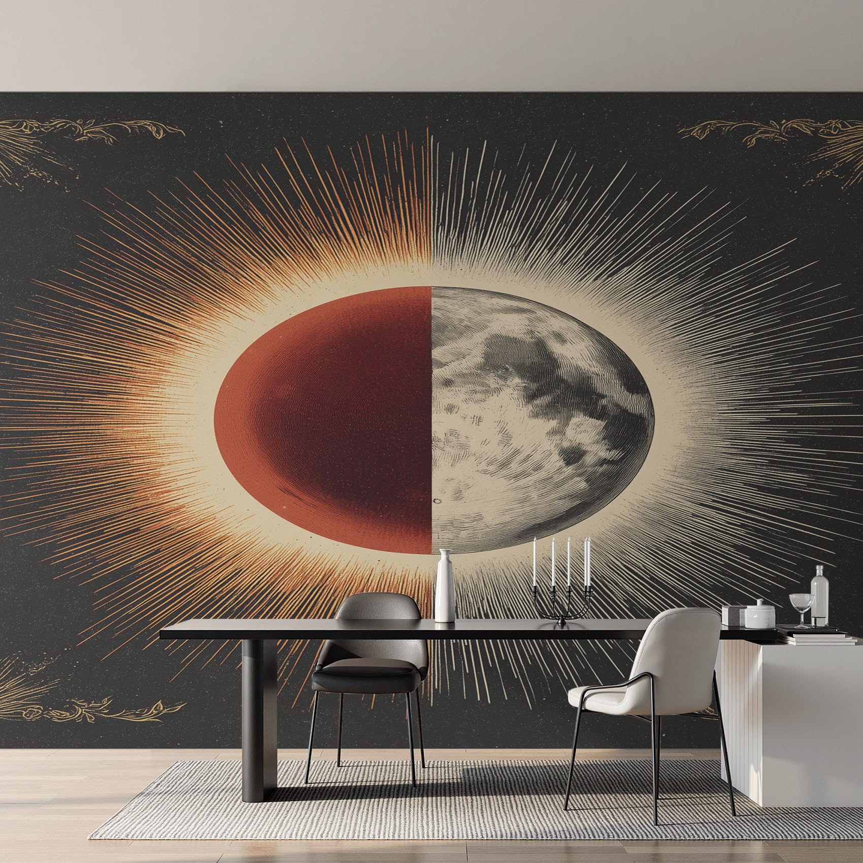 Papier peint soleil lune décoration murale salon poster panoramique chambre 366x254