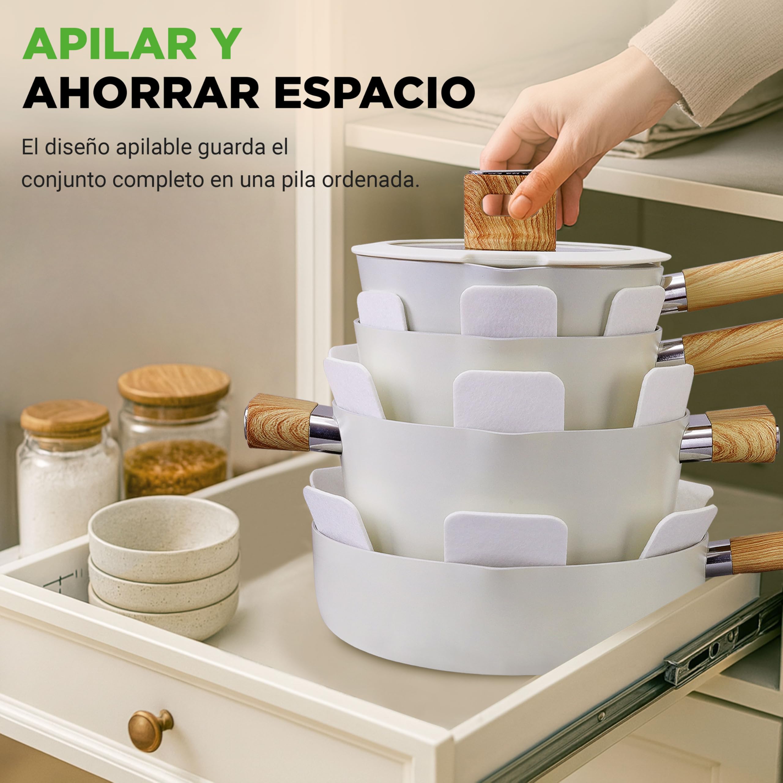 NutriChef Juego de Utensilios de Cocina de Cerámica Antiadherente 14 piezas, Ollas y Sartenes, para Inducción, Tapas de Vidrio, Asas de Toque Frío, Apto para Lavavajillas