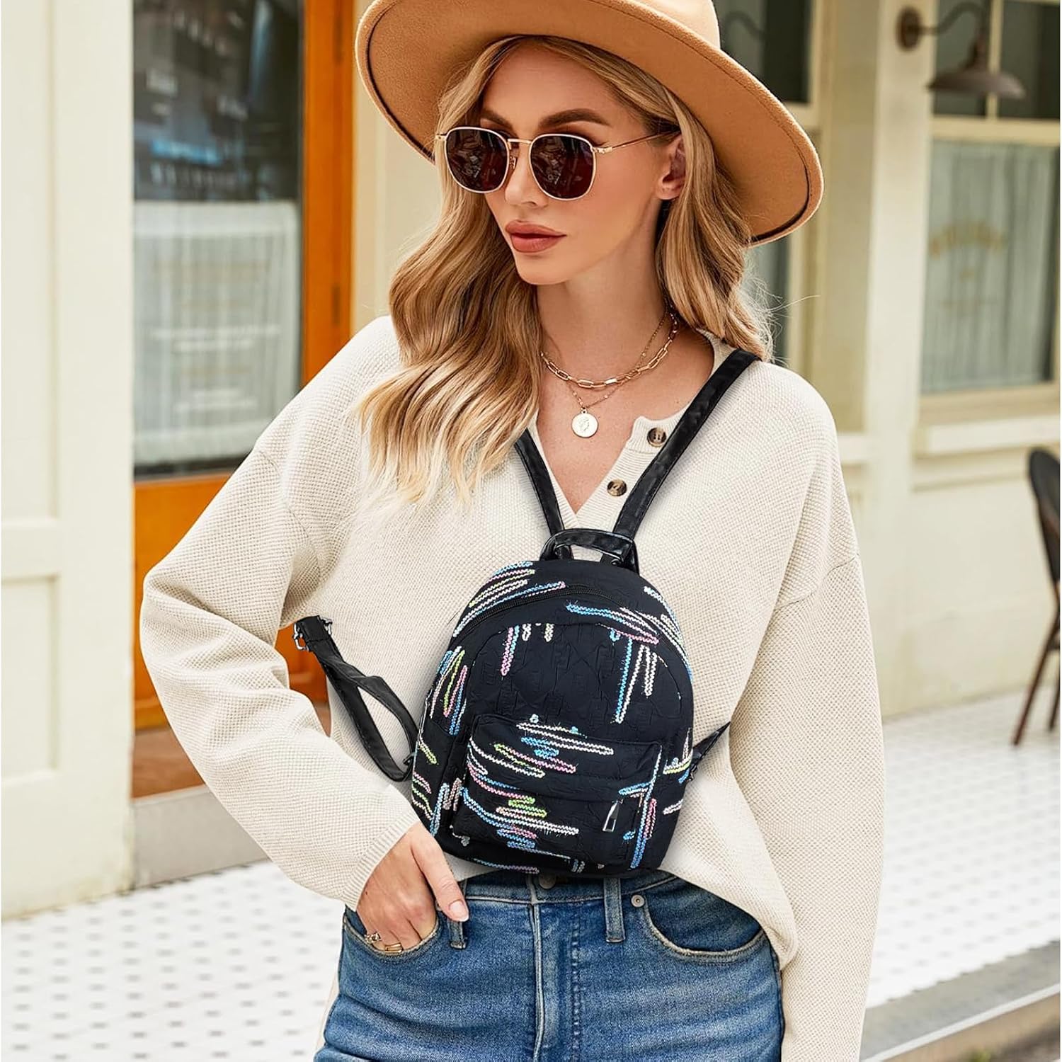 Small Backpack Purse for Women, Lightweight Fashion Backpack with 2 Zippered Pockets and Adjustable Strap (Black) - Image 6