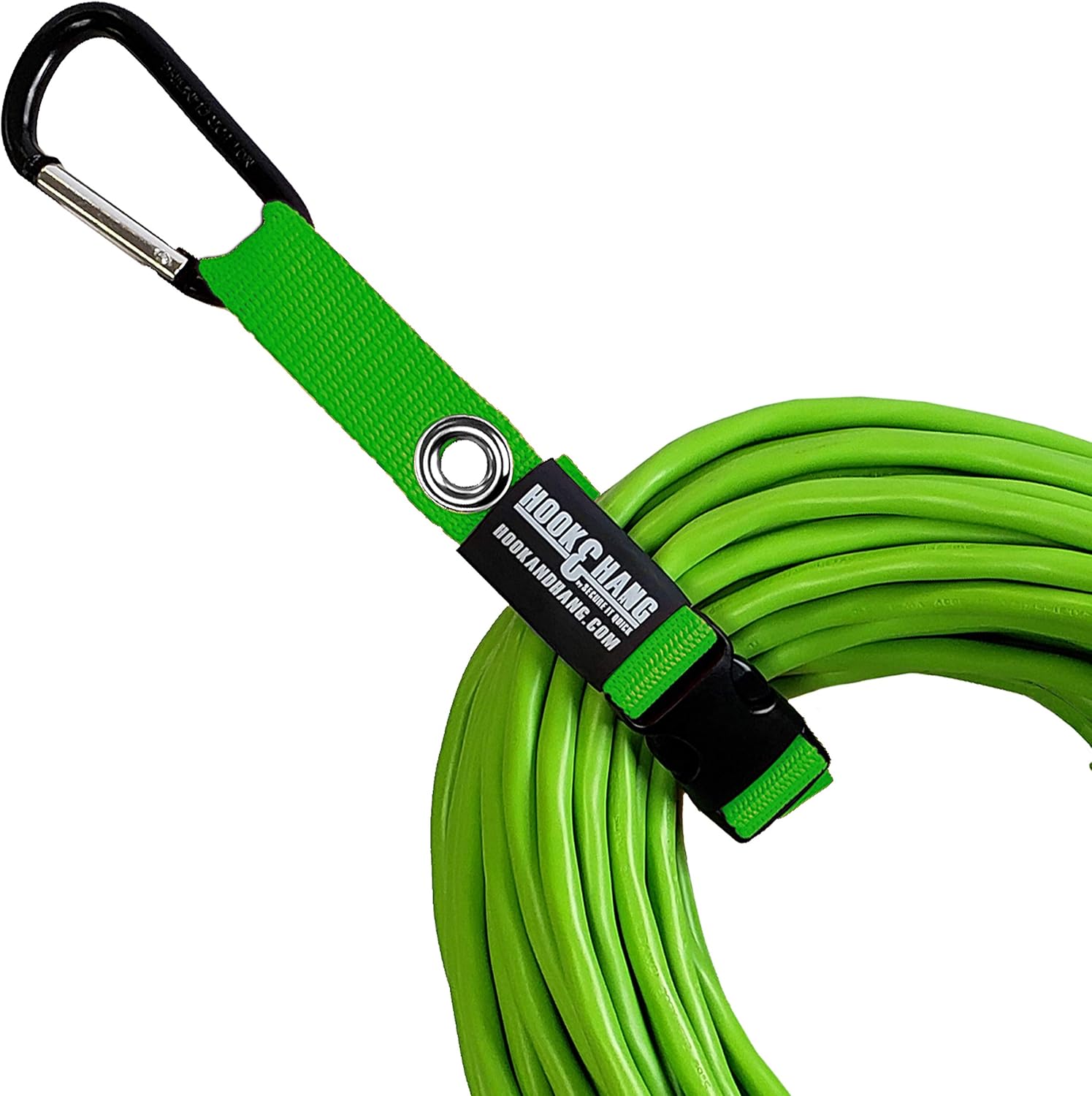 Hook & Hang Strap Storage & Organizer - Hang Hoses, Cords, Tools, Drills, Ladders & More. Another Incredible Organizer! (4 PK W/Hooks, HI-VIS Green)