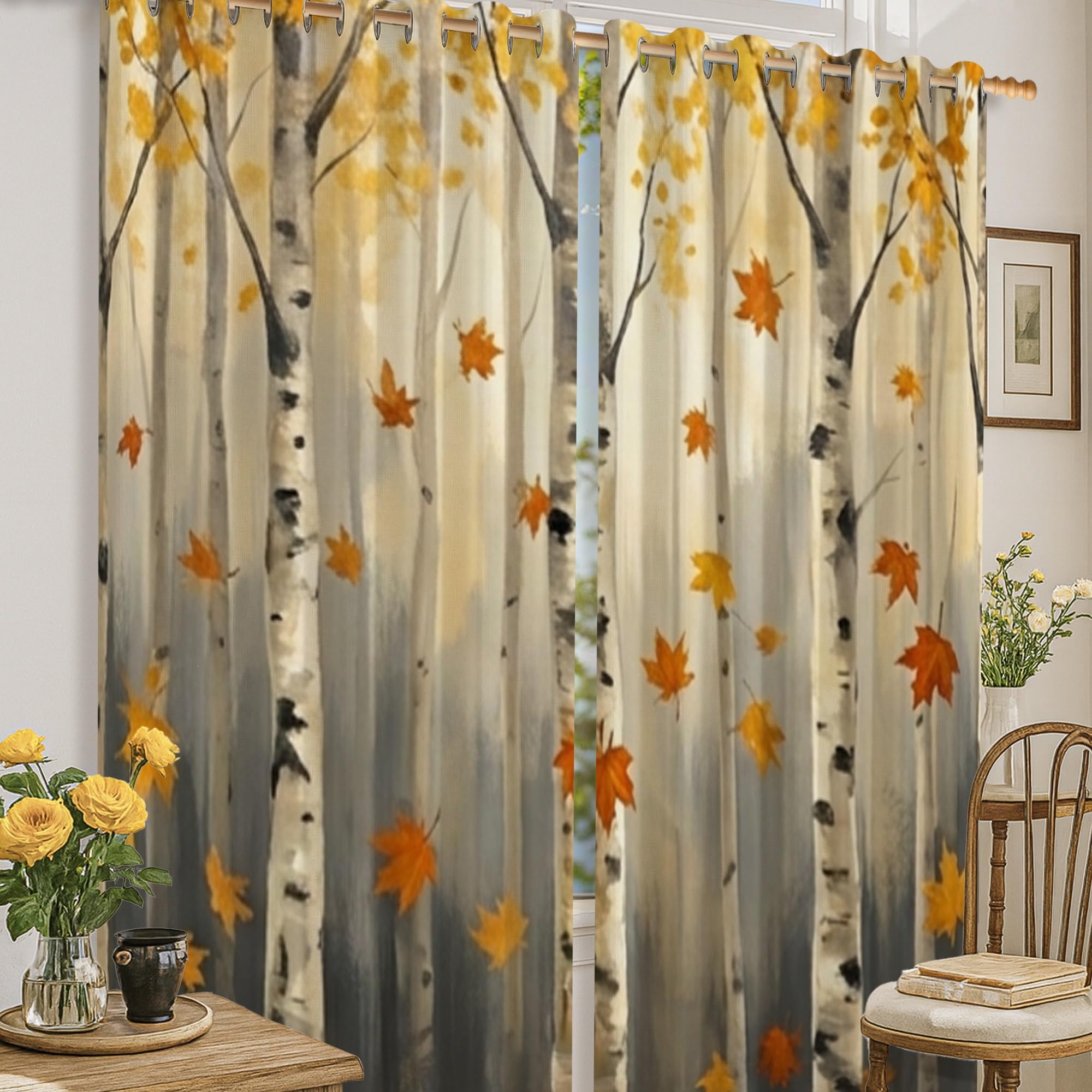Rideaux occultants lavables en machine pour salon et chambre avec motif automne