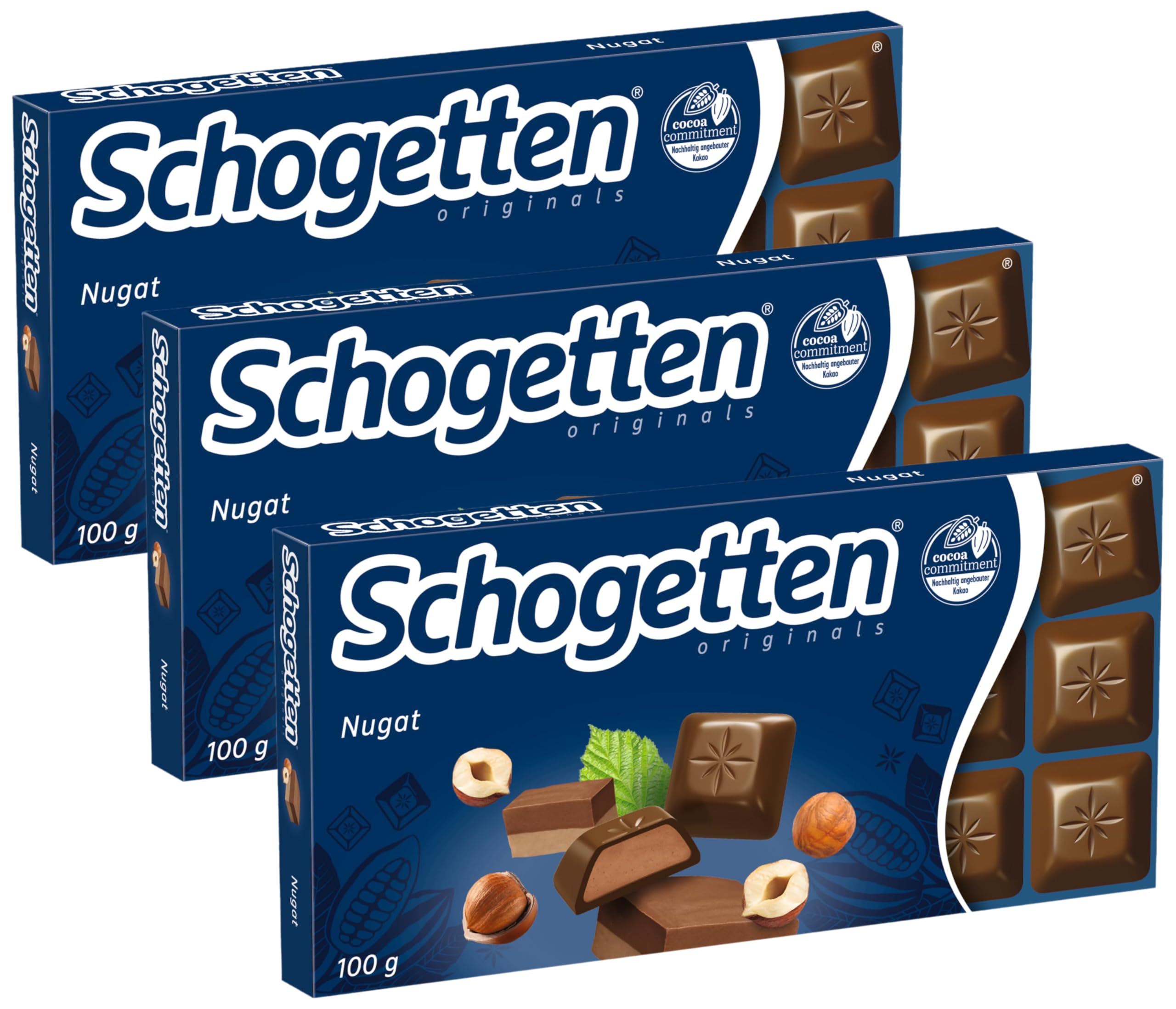 Schogetten Nugat 100g Schokoladentafel, praktisch einzeln portioniert. Ein Genuss. Stück für Stück. (Packung mit 3)