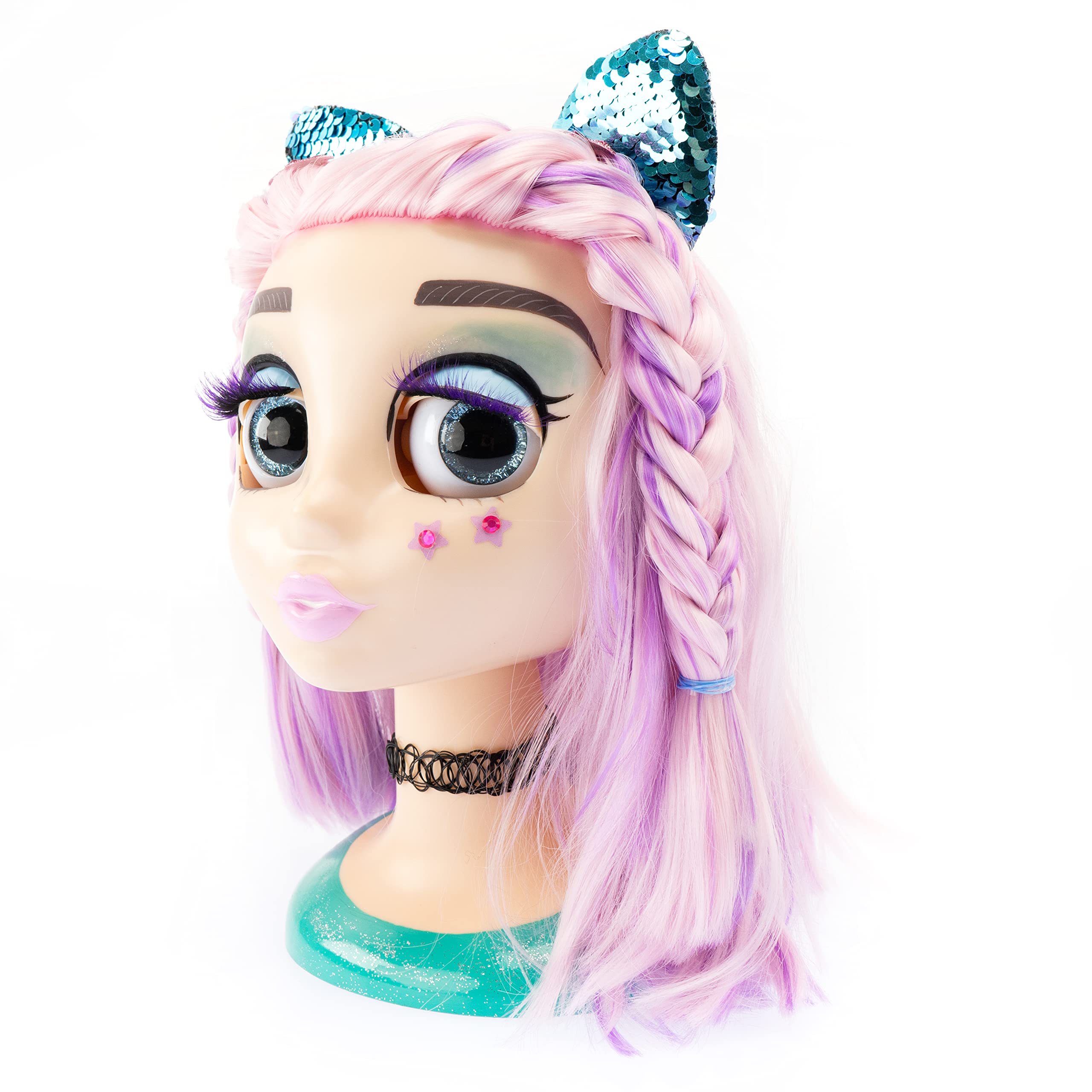 Nice Group - Influencer Make Up Doll, Testa da Truccare e Pettinare con Occhi cambia Colore per Bambine