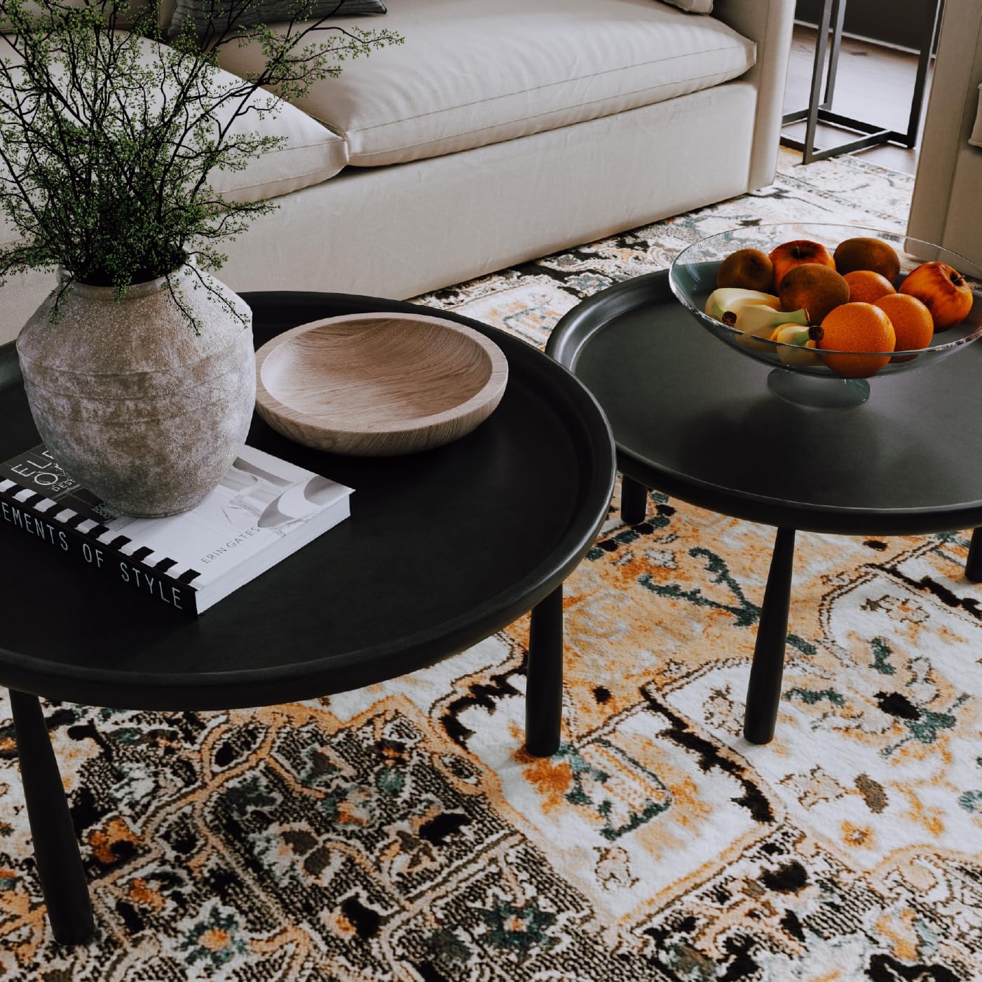 Maven Lane Sonia Modern Nesting Tables, Set of 2 – Sleek Black Finish, Space-Saving Round Design, Durable MDF & Metal Construction – Elegant Coffee Tables for Stylish Living Spaces