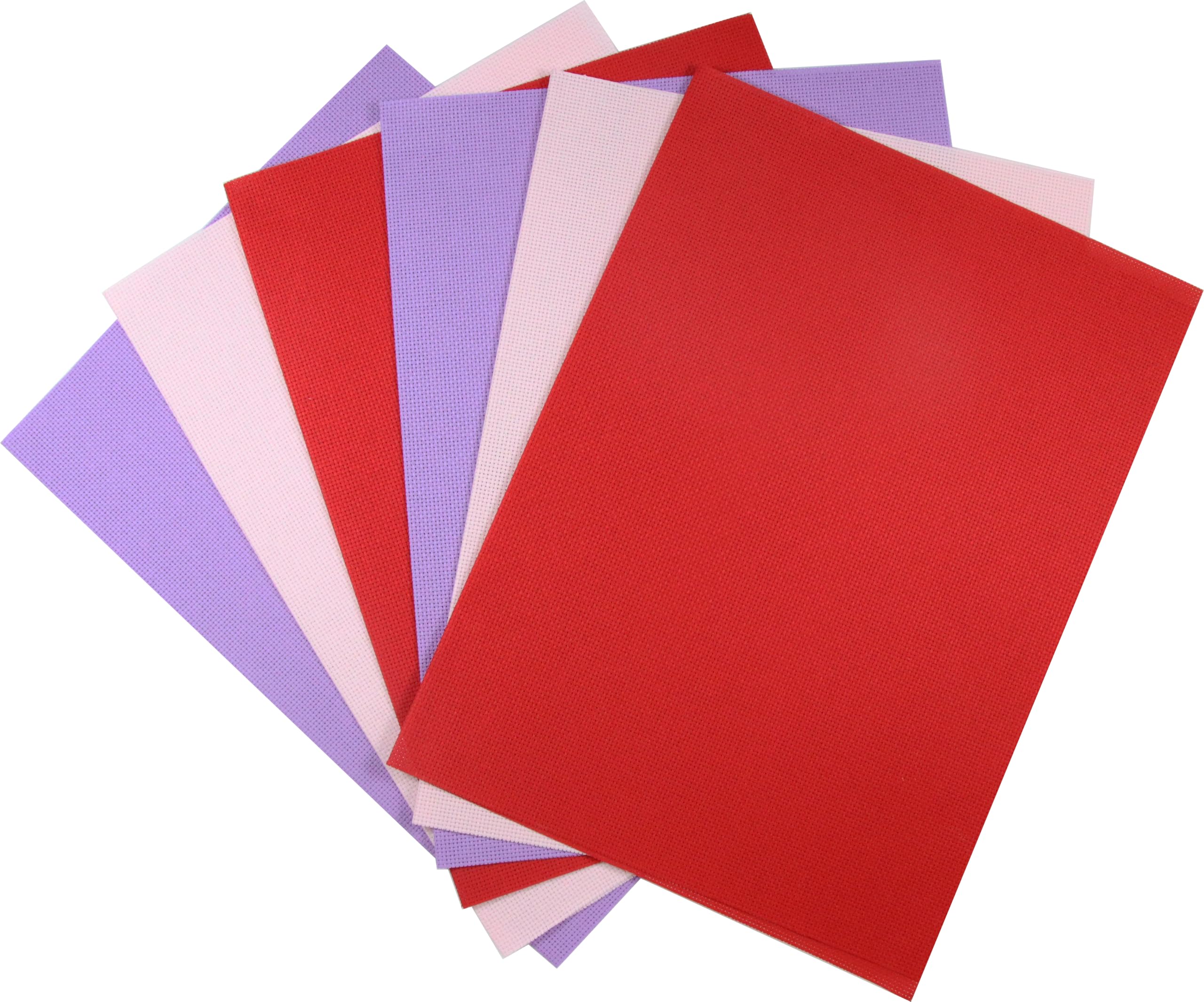 KCS 4/6 pc of 12" x 18"(30cmx45cm) 16 Count Cotton Aida Cloth Cross Stitch Fabric (6 pc,Lavender+Pink+Red)