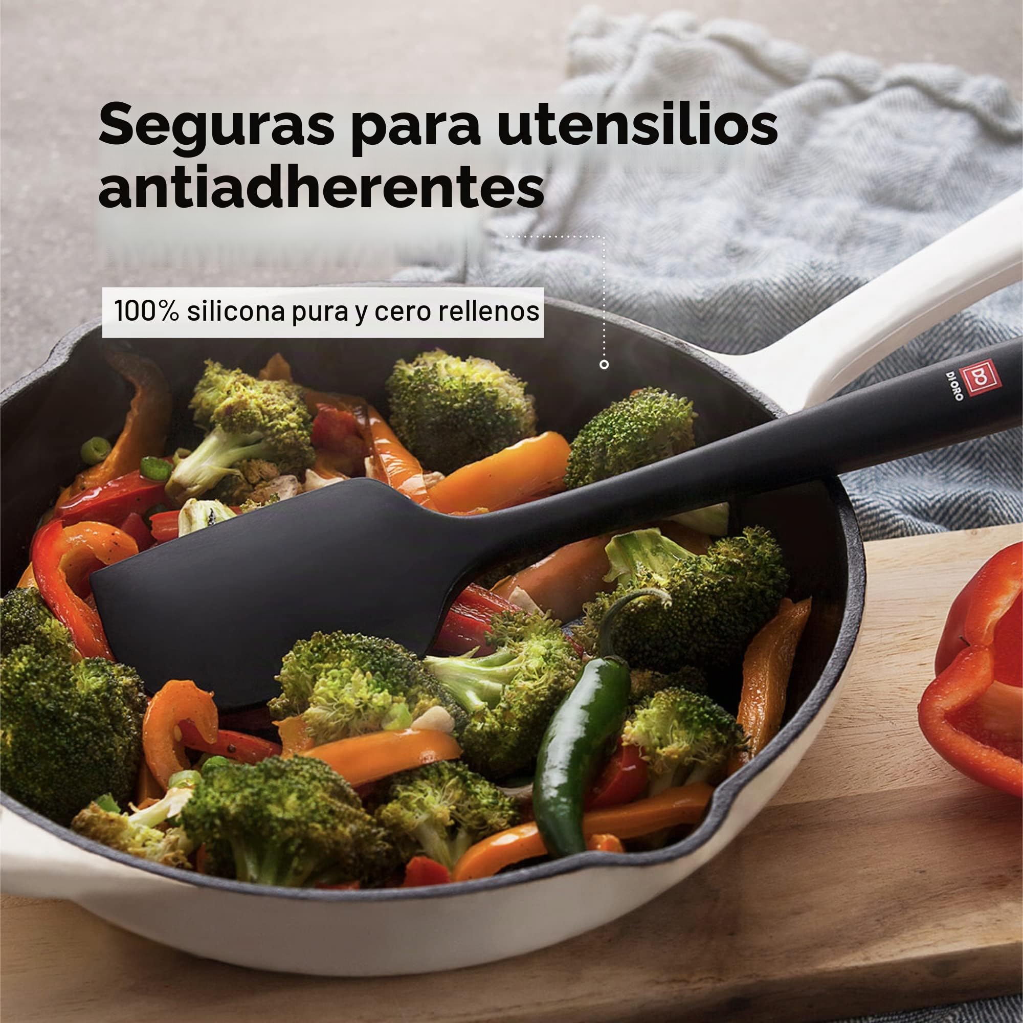 DI ORO Seamless Series - Juego de 2 espátulas y espátulas de silicona Pro XL, resistentes al calor, antiadherente, de grado comercial, raspadores grandes para mezclar y hornear (negro)
