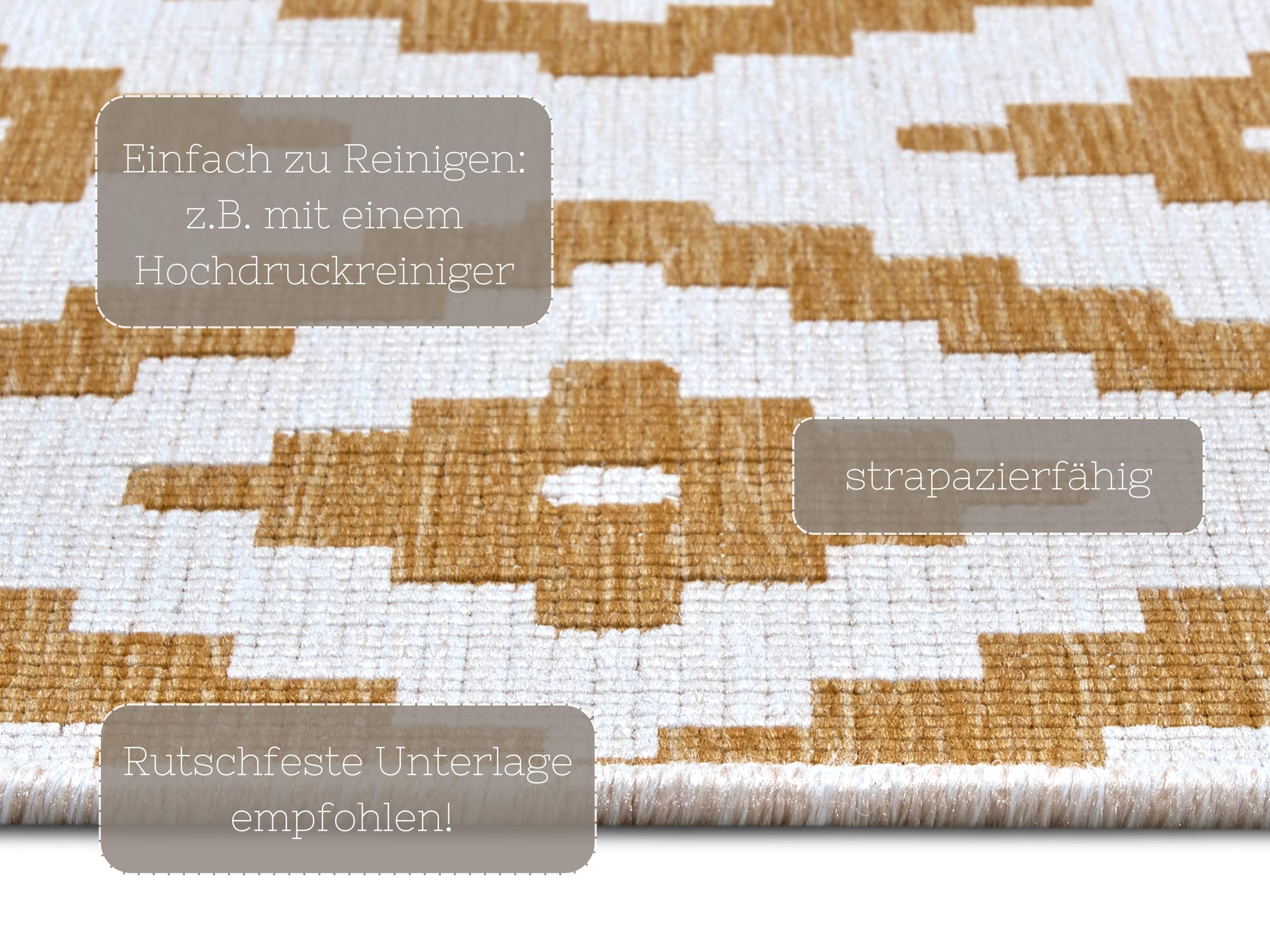 NORTHRUGS Malta - Tappeto reversibile per interni ed esterni, tessuto piatto, design geometrico, certificato Öko-Tex, resistente alle intemperie e ai raggi UV, per balcone, terrazza, giardino, ocra,