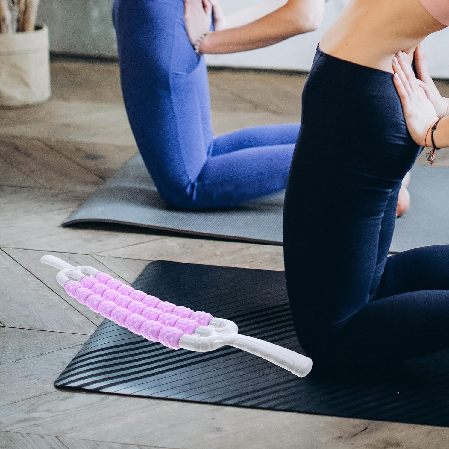 Abaodam Muscle Massage Stick Back Roller for Back Manual Handheld Massager 3-Row Plastic Gear Design Flexible Intensive Massage Roller for Home Gym Self-Massage