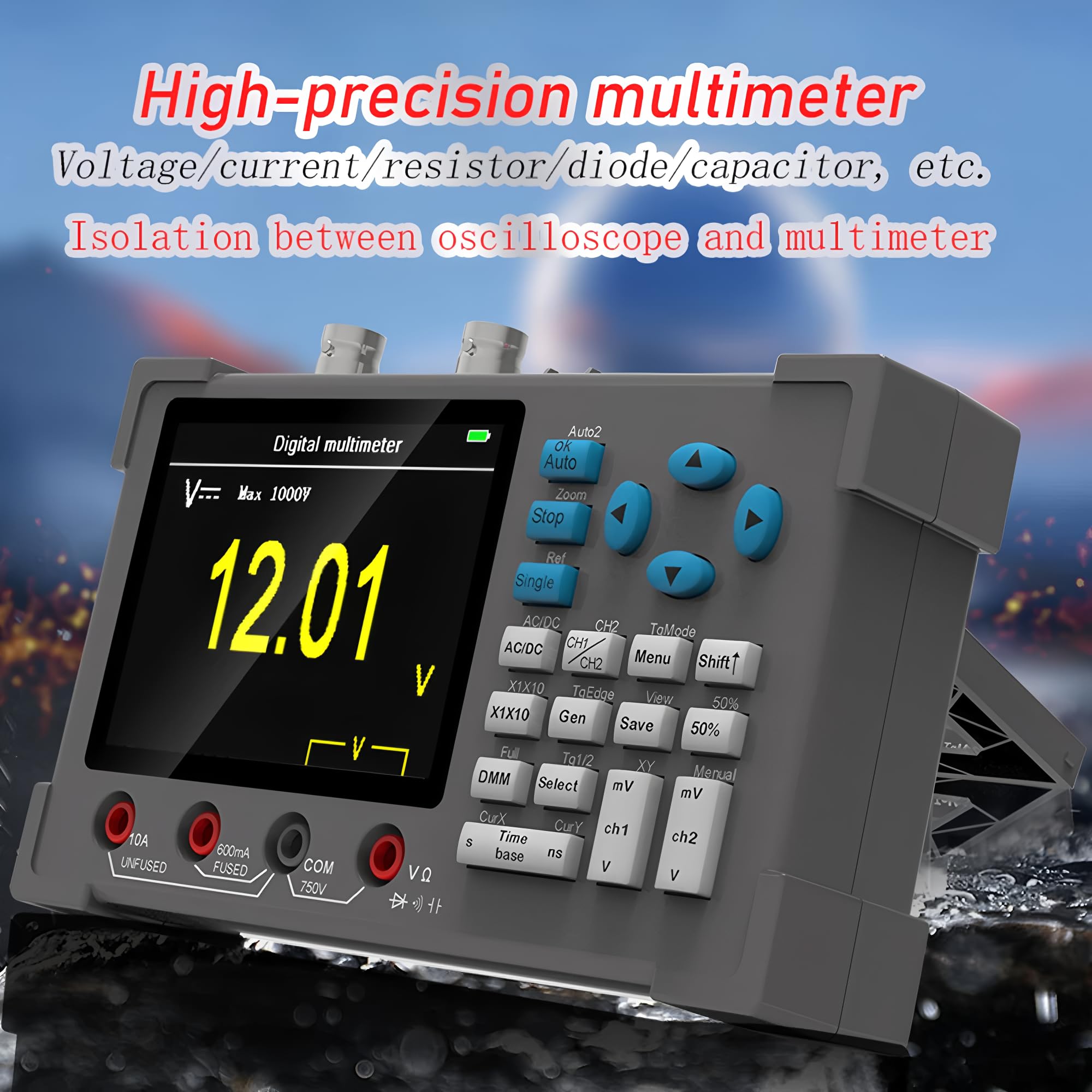 Oscilloscopio digitale ZEEWEII 3in1, multimetro, generatore di segnali, canale doppio, larghezza di banda 120MHz, frequenza di campionamento 250MSa/s, oscilloscopio portatile (DSO3D12)