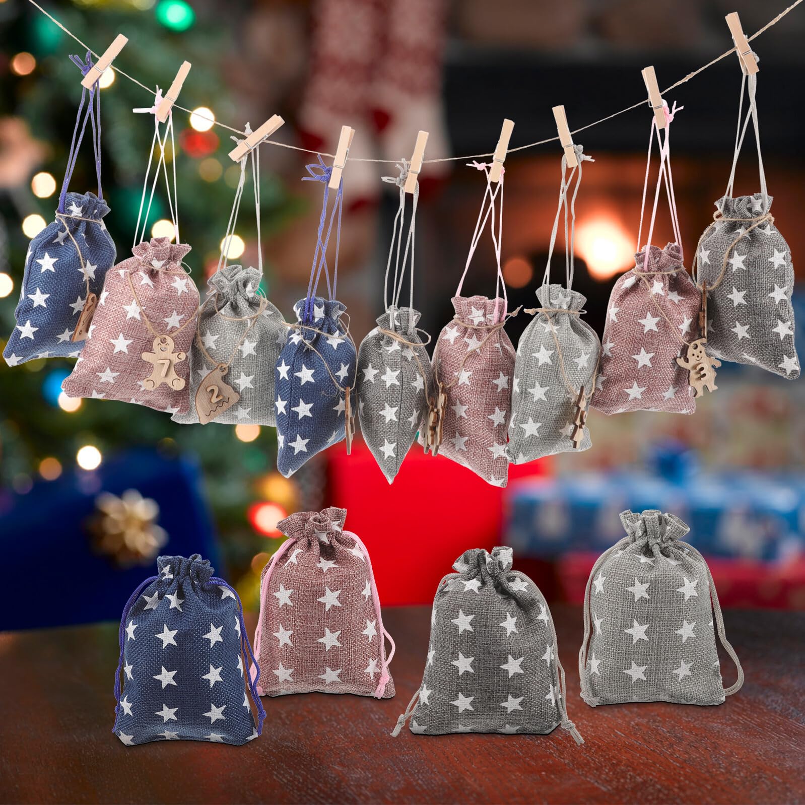 LOLIPPYY Sacchetti Regalo Natalizi Numeri per Calendario Avvento Buste Regalo Multiuso per Caramelle Biscotti e Dolci Design Festivo Classico Materiale Morbido e Portatile