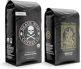 DEATH WISH Coffee - The World’s Strongest Coffee [1 lb] and VALHALLA JAVA Odinforce Blend [12 oz] Ground Coffee in a Bundl...