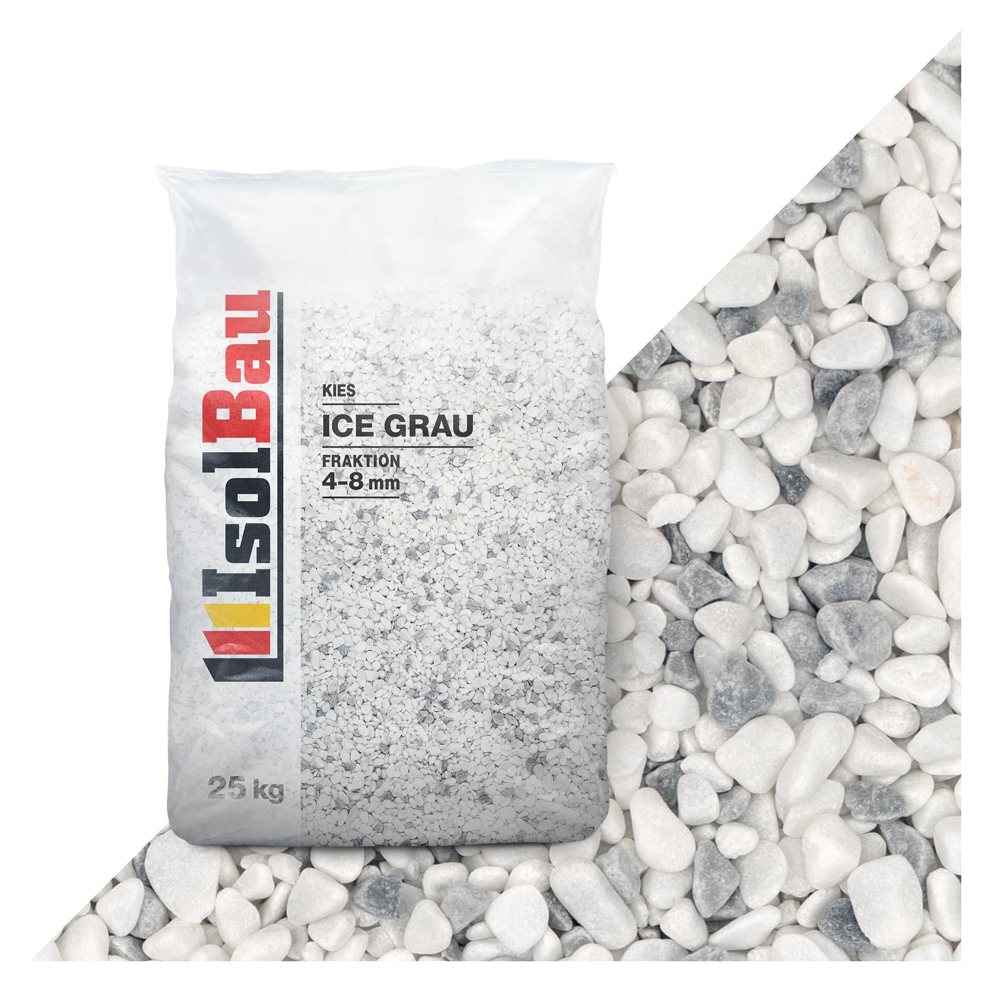 Isolbau - Zierkies 25 kg - Marmorkies 4-8 mm - Deko-Steine für Garten, Steinteppich, Aquariumkies, Ziersplitt Natursteine Gartenkies Wegkies Teichkies für Innen und Außen - Ice Grau