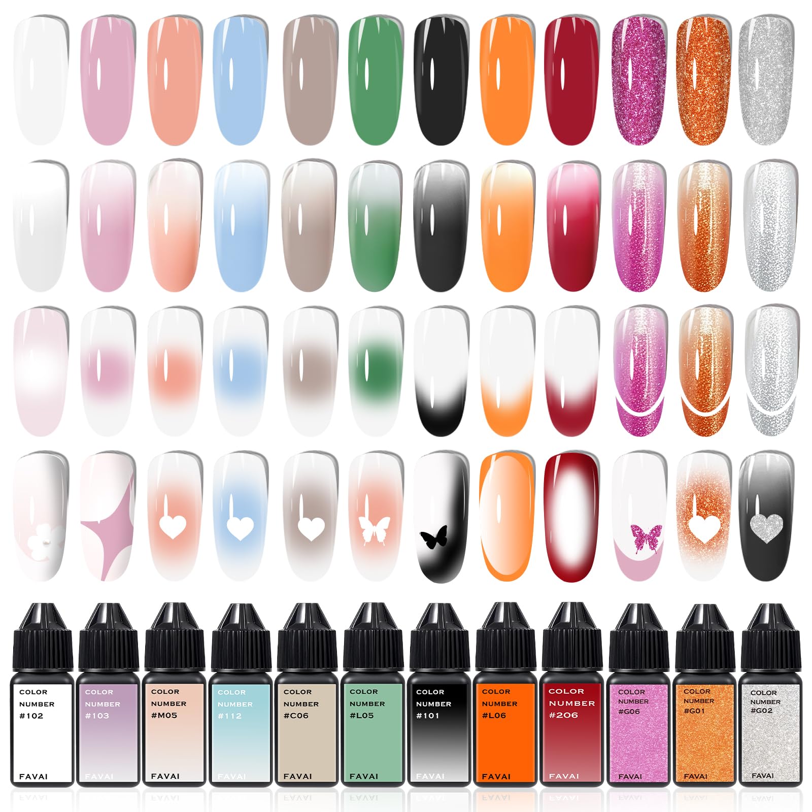 FAVAI Airbrush Gel Nail Polish – MIX A, 12 colori Smalto per unghie in gel aerografo, 12 x 15 ml per sgrassare le unghie, French Manicure, senza diluizione, senza TPO, Baby Boomer