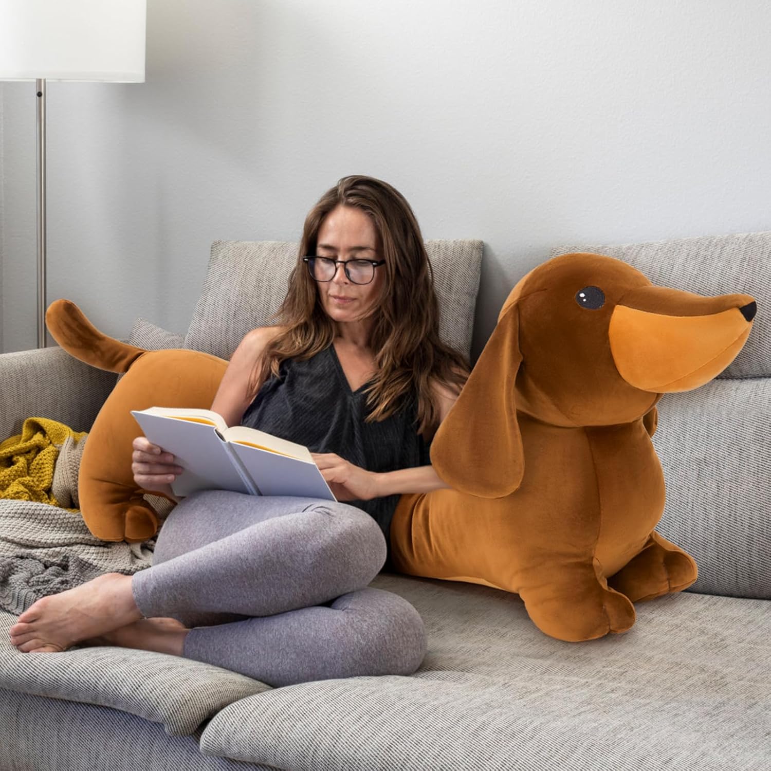 MorisMos Dachshund Stuffed Animal Plush 4ft, 43'' Long Weiner Dog Body Pillow for Kids Adults, USA Designed Realistic Plush Dachshund Toy Giant Stuffed Sausage Dog Toy Gift for Christmas Decor