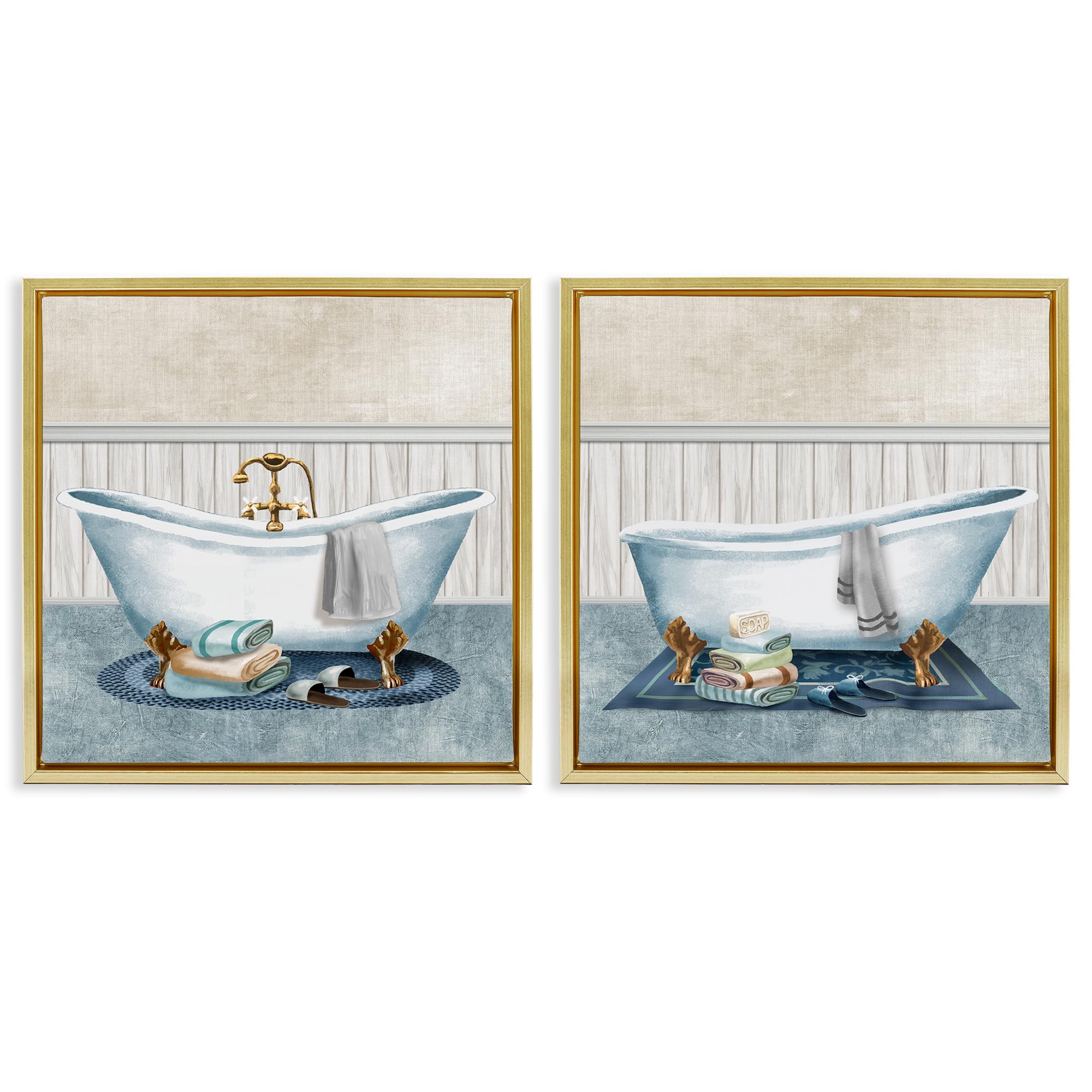 Stupell Industries Cozy Bathtub Still Life 'Cozy Bathtub & Slippers'| 2Pc Floating Frame Art Set 2