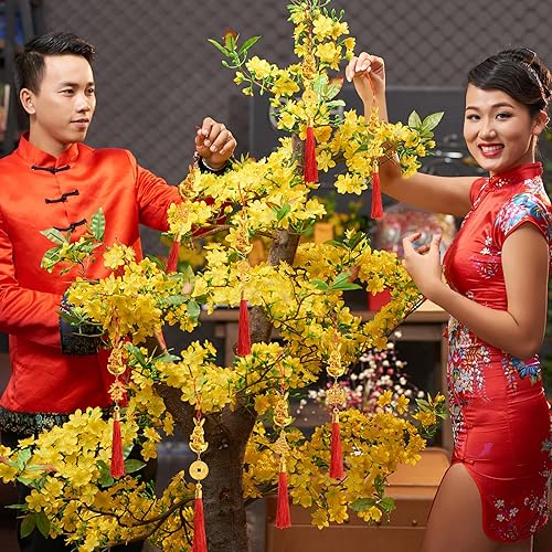 Miniatura 7 de VAIPI 11 dijes de conejo de Año Nuevo chino 2023 con nudo chino rojo de la suerte monedas de cobre lingotes dorados decoraciones de moneda china