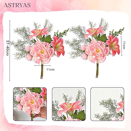 Miniatura 2 de ASTRYAS Flores artificiales, 2 piezas de ramo de flores de hortensias de seda de peonía falsa blanca mixta de rosas para decoración, ramos de boda