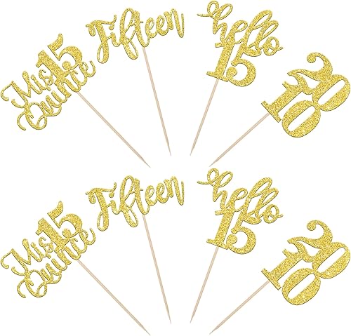 Miniatura 3 de 24 piezas de adornos para cupcakes de cumpleaños número 15 Hello 15 Fifteen Cupcake Picks Mis Quince Since 2009 Decoración para cupcakes para feliz