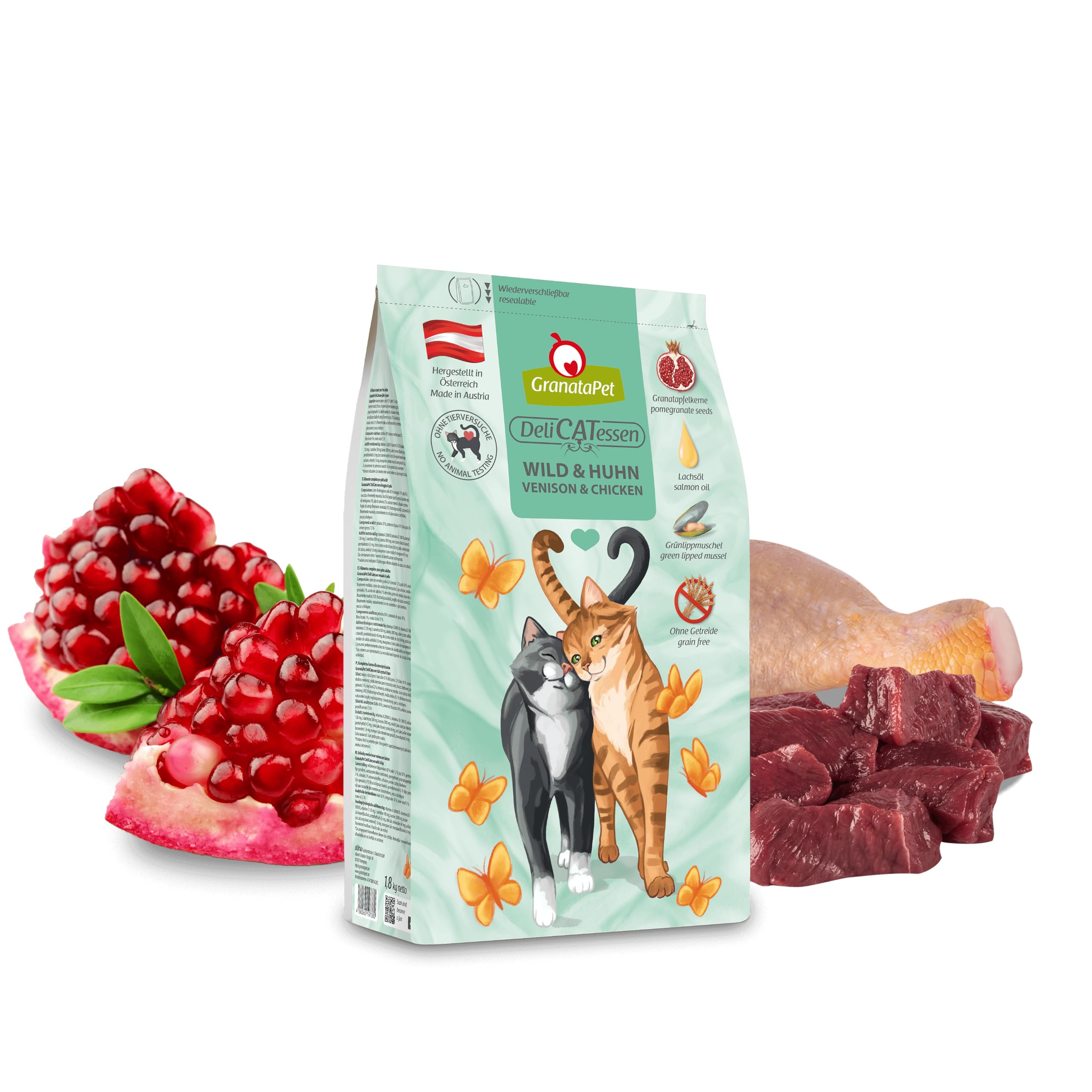 Granatapet Delicatessen Karma dla Kotów, Dziczyzna/Kurczak, 9 kg | Karma pełnoporcjowa, Bez zbóż, Bez dodatku cukru, Tauryna, Olej z łososia i małża nowozelandzka, Made in Austria