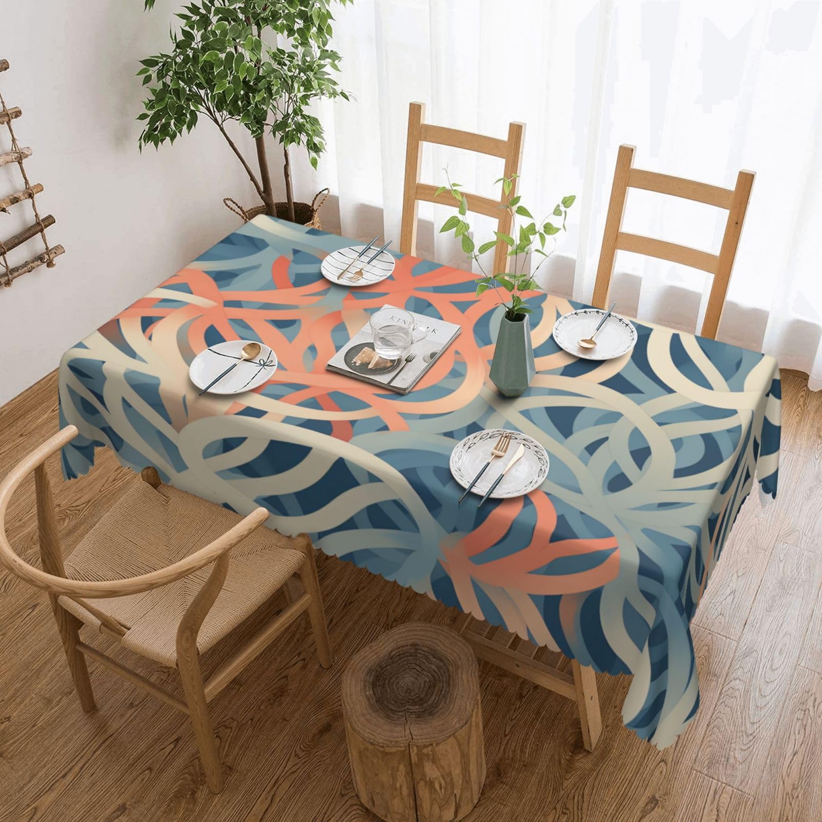Nappe rectangulaire protège table contre les taches et les plis style rustique