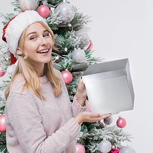 Miniatura 9 de UNIQOOO Juego de 5 cajas de regalo de Navidad de plata metálica con tapa, tamaño surtido, caja de regalo de tarjeta de recuerdo de boda, caja de