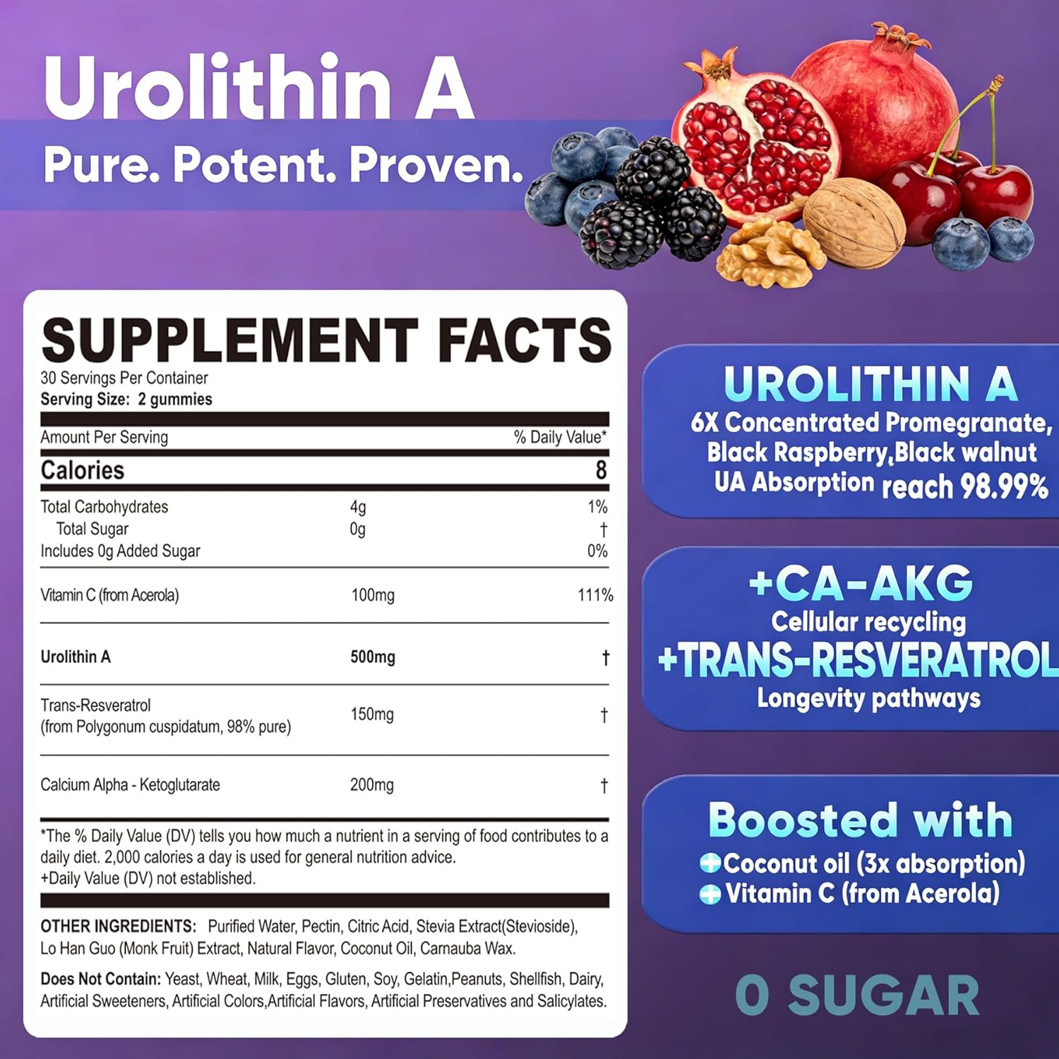 2 Pack Longevity Urolithin A Supplement -Liposomal Urolithin A+ 500mg with Calcium AKG, Trans Resveratrol Gummies for Healthy Aging & Cellular Renewal & Mitochondrial Support