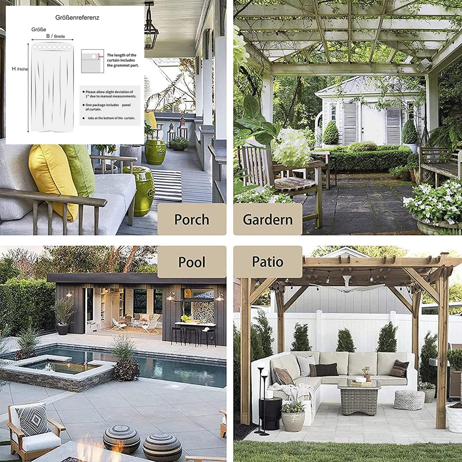 Bianco Tende da Esterno Impermeabile Tende per Esterno con Anelli Oscurante Tenda Idrorepellente per Esterni per per Gazebo Balconi Giardino Cortile Terrazzo Veranda,142L × 120A cm (1 Pannelli)