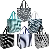 BeeGreen 6-Pack Reusable Grocery Bags - Foldable Heavy Duty Totes with Fun Animal Prints, 40lbs Capacity Large Shopping Bags