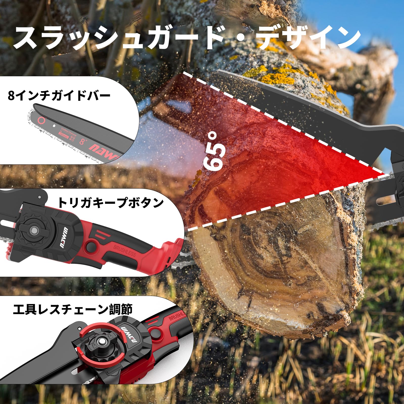 チェーンソー 8インチ Amazon | ナウィン 充電式チェーンソー 8インチ 軽量設計 ブラシレス