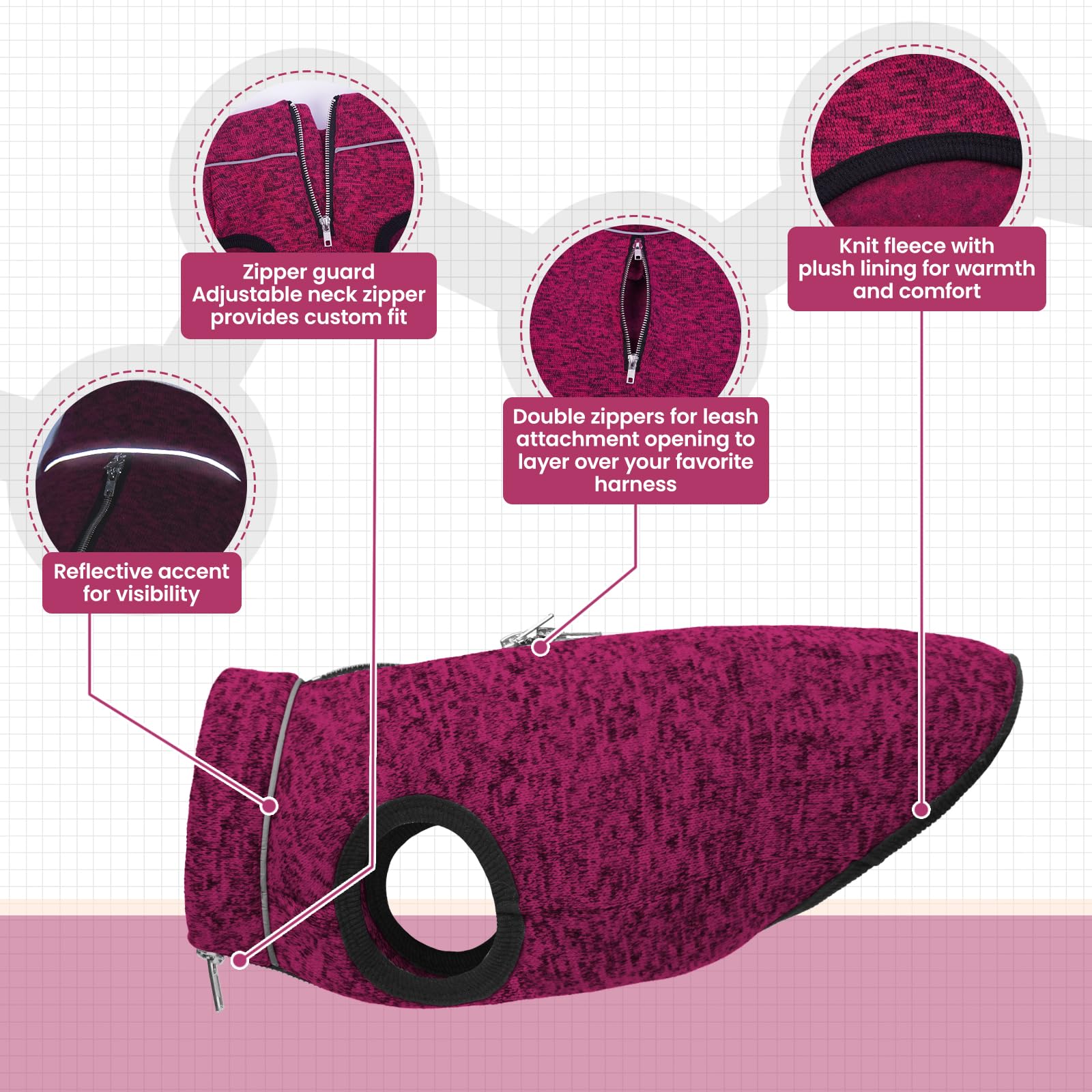 ROZKITCH Suéter para perro, chaqueta para perro con forro polar, abrigo de punto para perros pequeños con apertura de cremallera para arnés, chaqueta de forro polar para perro, cuello ajustable,