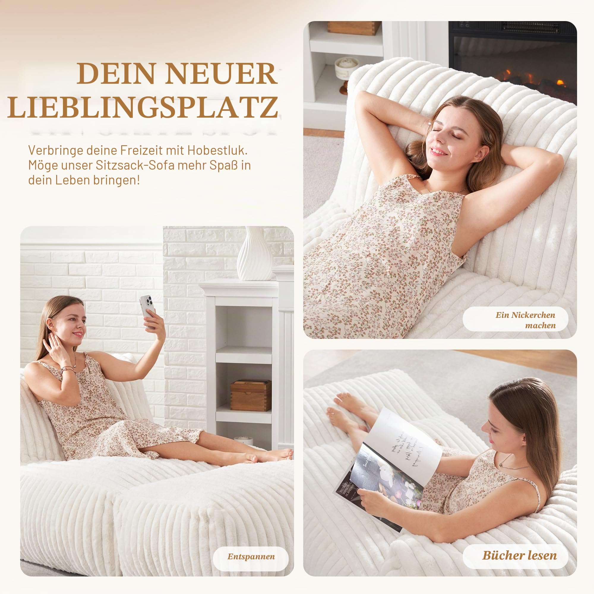 Hobestluk Großer Sitzsack Lounger Geräumiger Sitzsack für Erwachsene Sitzsack Sofa mit Memory Schaum Füllung für Wohnzimmer Schlafzimmer oder Balkon (Gestreift Weiß)