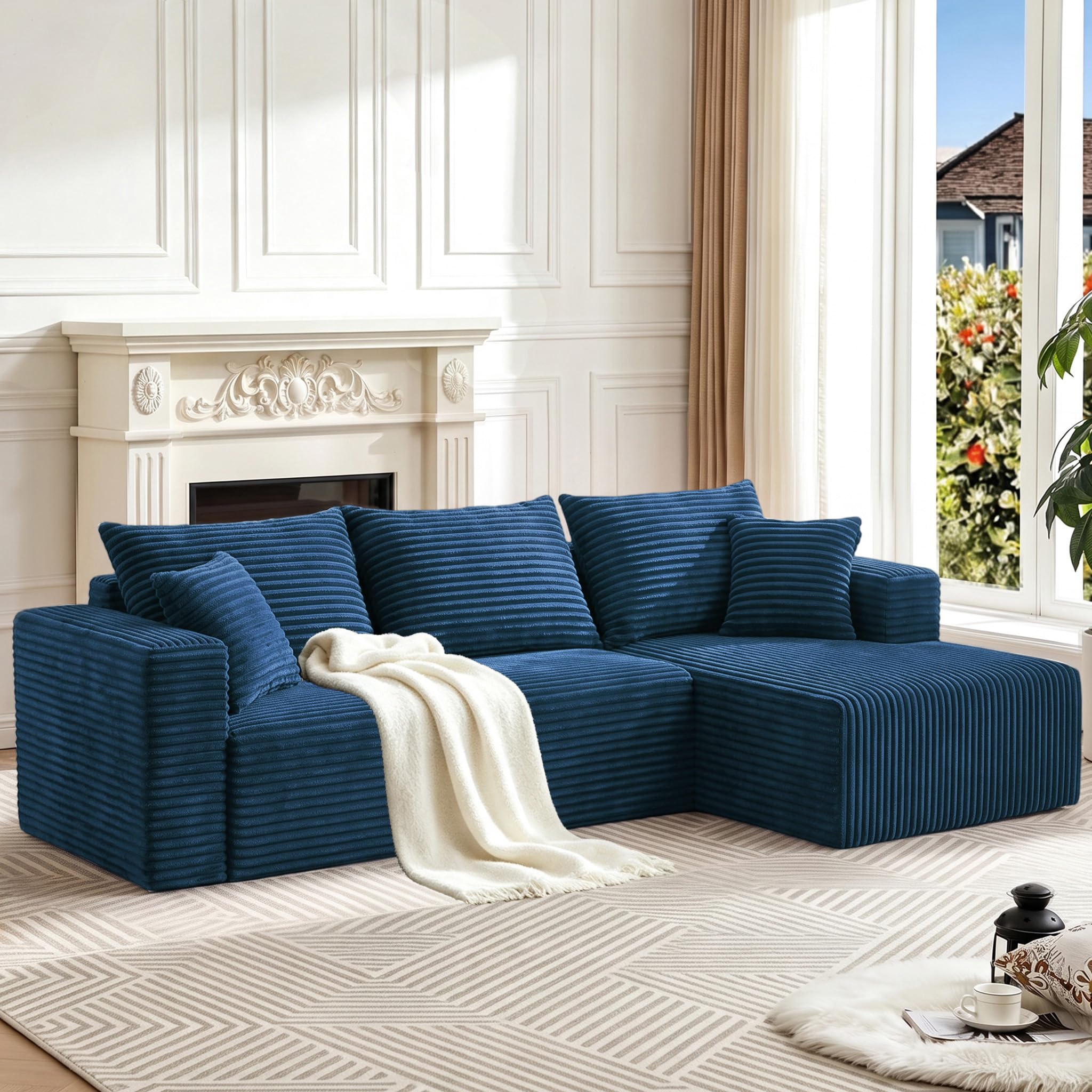 93" Boneless Couch, Modular Sectional Sofa for Living Room - Navy Blue