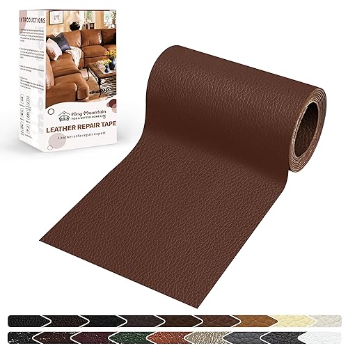 KING MOUNTAIN Leather Repair Patch,4 x 63 Inches self Adhesive Leather Repair Tape for Damaged Leather Furniture, Sofa Seating,Car Seats, Leather Goods (Medium Brown) - 4" x 63" - Medium Brown
