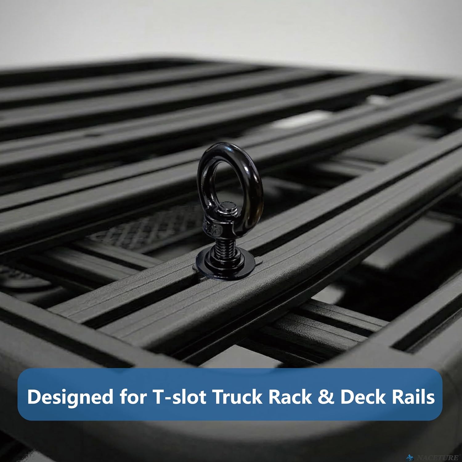 NACETURE M8 T Track Bolts Eye Bolt Tie Down Anchors, Stainless Steel 304 T Slot Hardware with Ring, Heavy Duty Roof Rack Accessories for Cargo Tie Down, Truck Bed (Black M8 30mm 4 Pack)