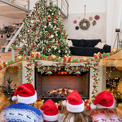 Miniatura 6 de Lyrow Guirnalda de Navidad de bayas rojas de 6 pies, 6 pies, guirnalda de bayas artificiales, guirnalda de Navidad flexible para exteriores,