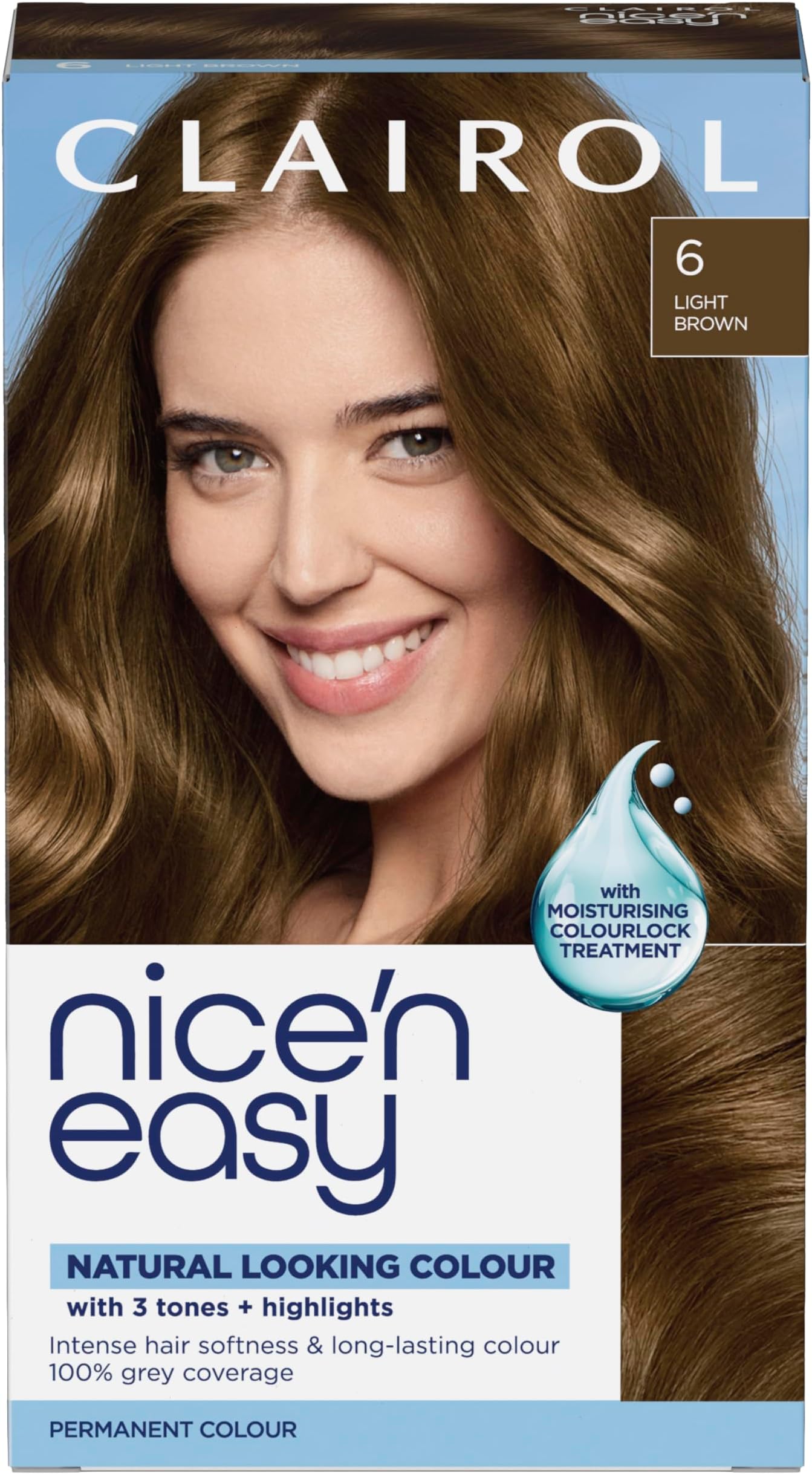 Nice'n Easy Crème Permanent Hair Dye, 6 Light Brown, 220g