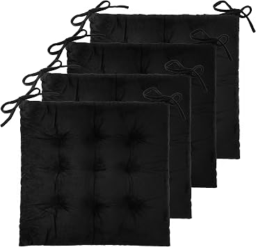 4 Pack Chair Cushions for Dining Office Kitchen Chairs 19" x 19" Chair Pads and Cushion Comfort Seat Cushion with Ties Black Velvet