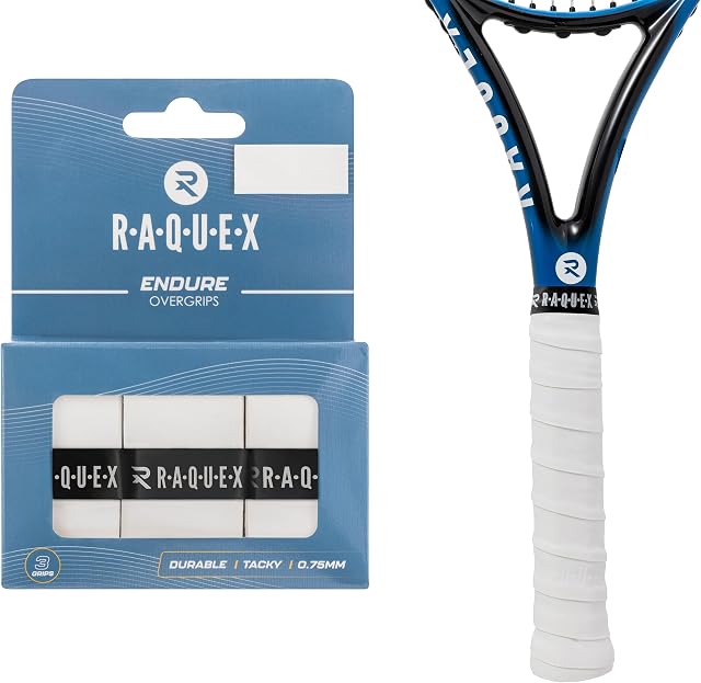 Raquex Taśma overgrip do rakiety Endure  3-pak taśm do rakiety, grubość 0,75 mm, antypoślizgowy uchwyt do rakiety tenisowej, badmintona, squasha, padela, 3 szt