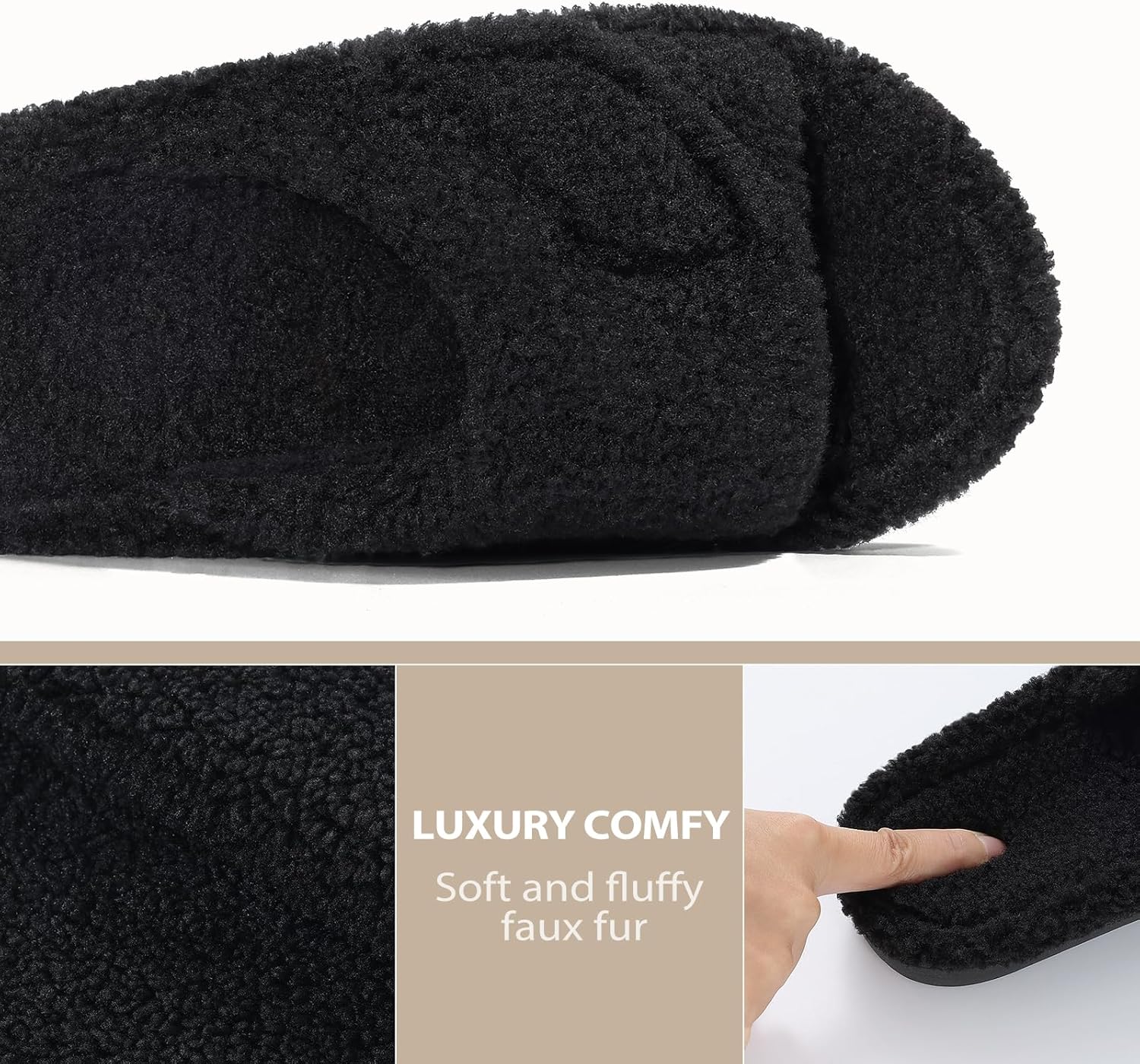 Litfun Womens Fuzzy Arch Support Slippers Orthopedic Comfy Adjustable Open Toe House Shoes, Coal Black 38 - Image 5