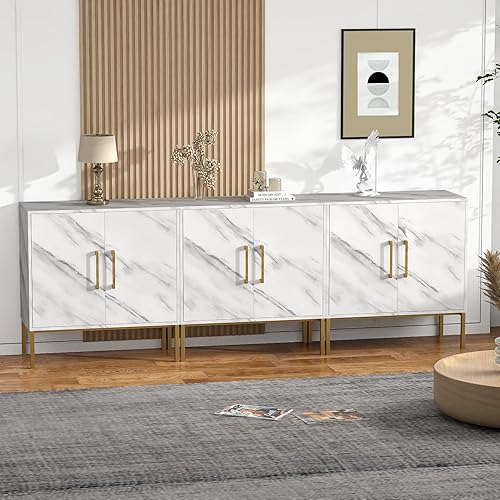 Miniatura 6 de LYNSOM Juego de 3 armarios de almacenamiento decorativos con puertas y estante ajustable, gabinete de oficina independiente, moderno aparador buffet