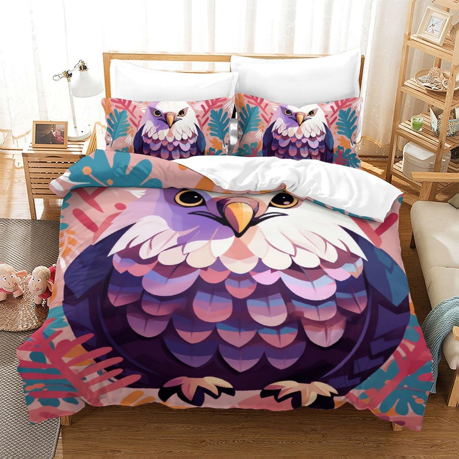 Parure de lit aigle 3D housse couette 140x200cm idée cadeau pour fille garçon