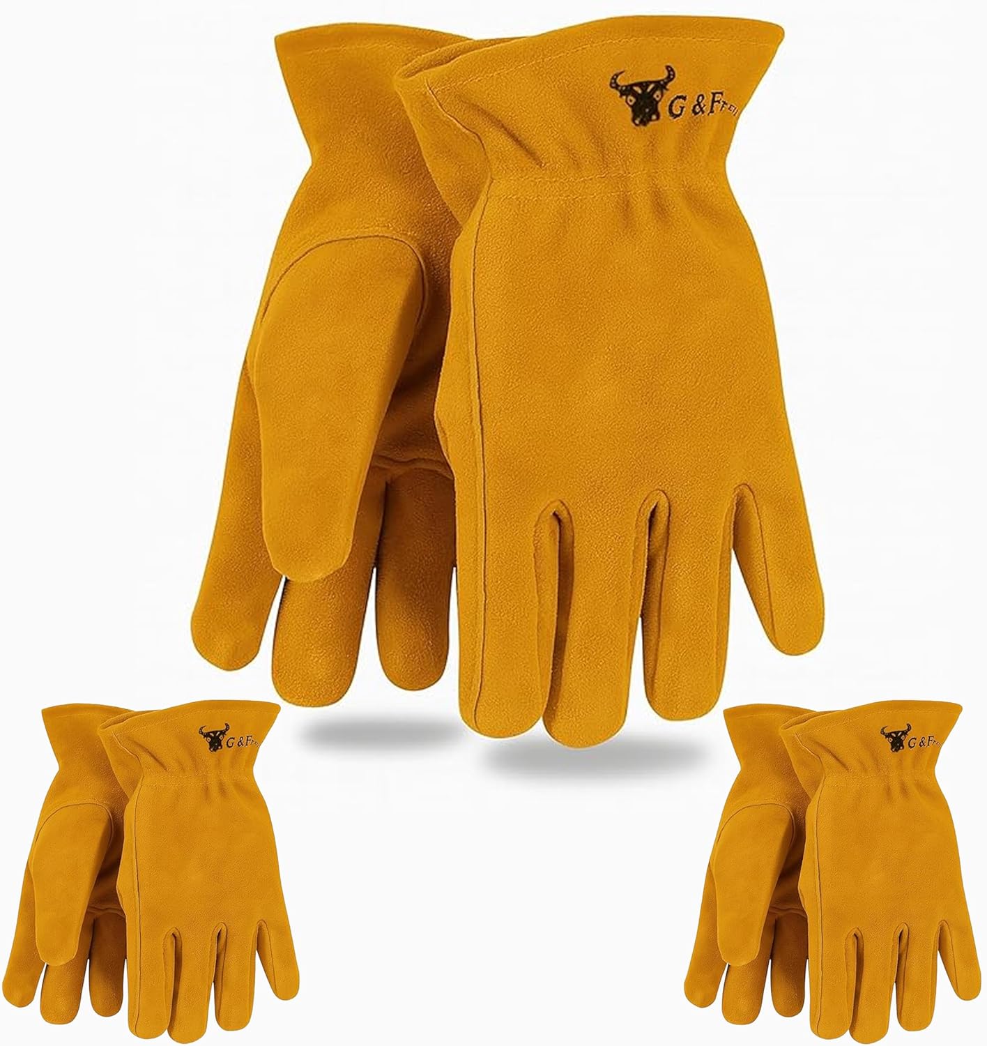 G & F Products JustForKids Kids Work and Gardening Gloves with Rubberized Safety Cuff, Children and Youth age 6 Years Old, Premium Leather and Cotton, 3 Pairs