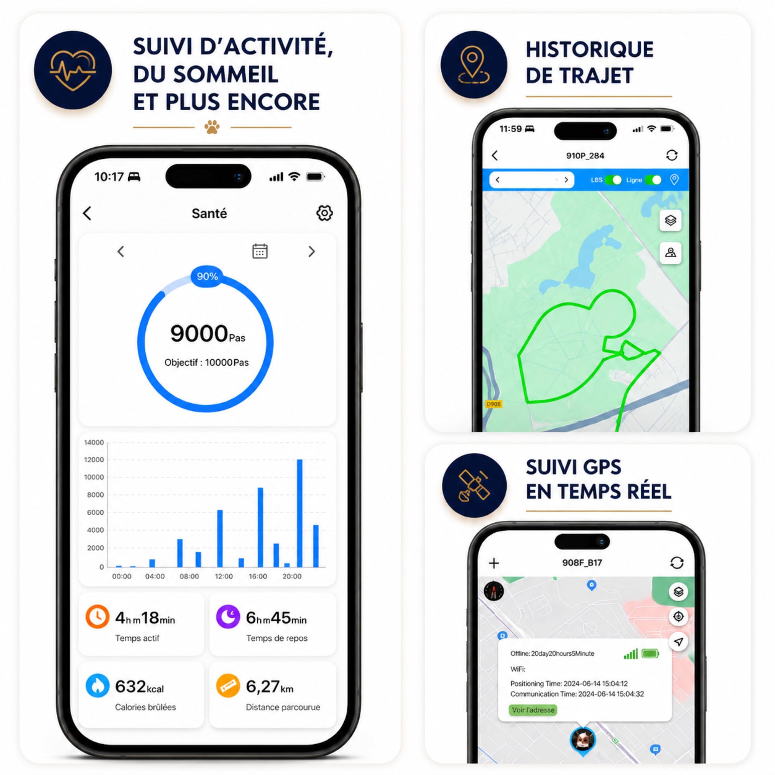 Soyi – Collier GPS Chat et Chien avec Carte SIM Incluse et 1 an de Service, Compatible iOS et Android, Localisation en Temps Réel, Suivi d'Activité et du Sommeil, Batterie Longue Durée, Étanche