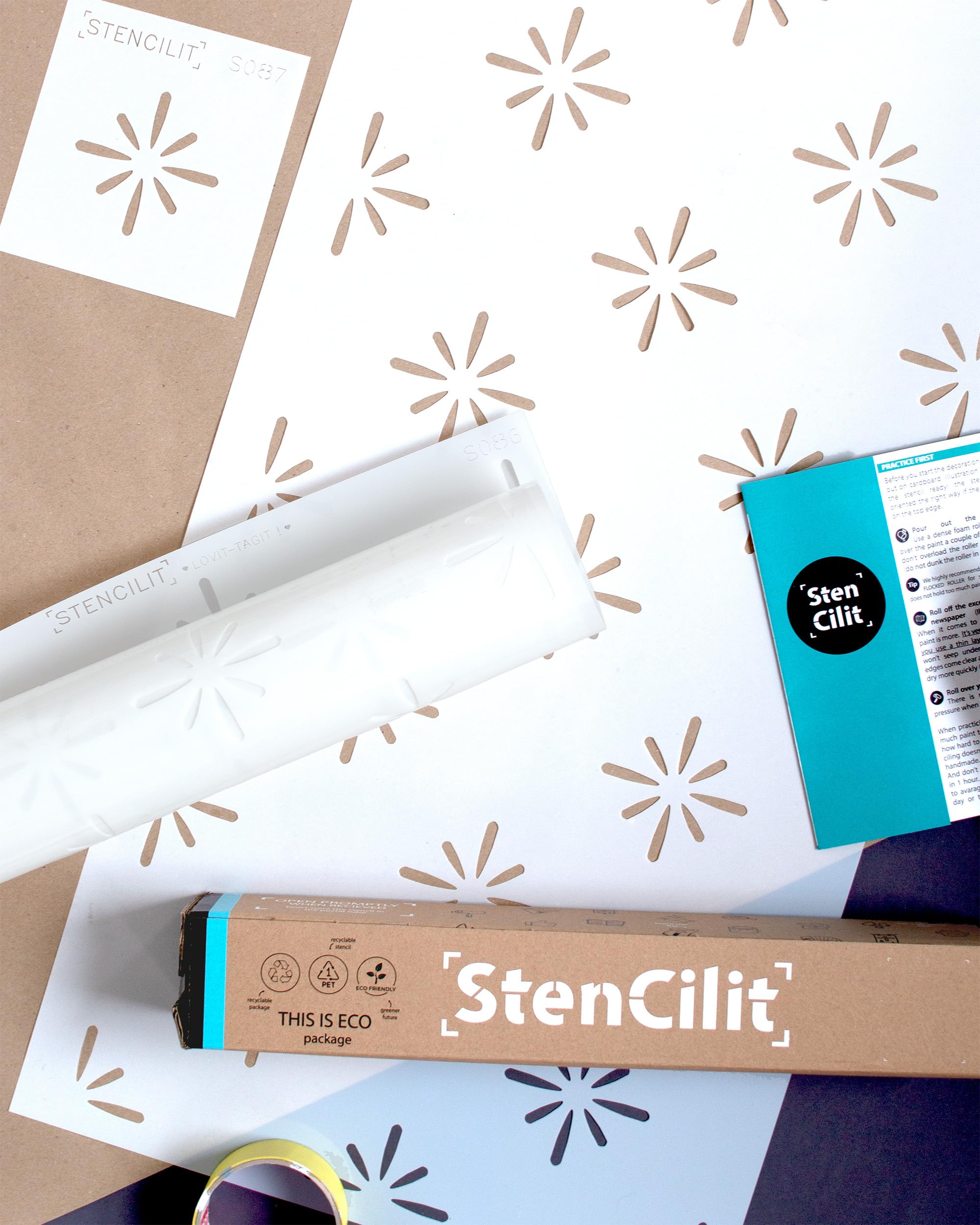 STENCILIT® Starburst Stencil for Painting - 2 Pack of 16.5x31.5 in Stencil, Geometric Wall Stencils for Painting Large Pattern, Scandinavian Large Wall Stencil