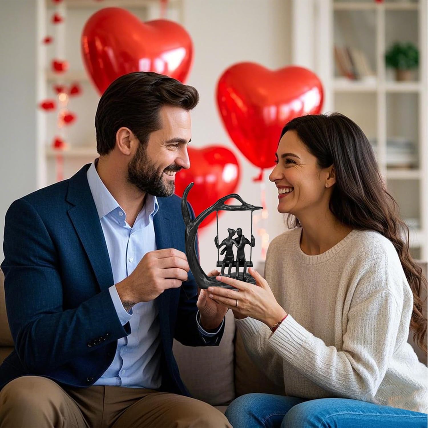 Anniversary Wedding Gifts for Couple/Her - Romantic Couple Statue in Love, Black Metal Figurine Sweet Loving Together Iron Sculpture Decor, Valentines Gifts for Wife Husband Birthday - Image 5