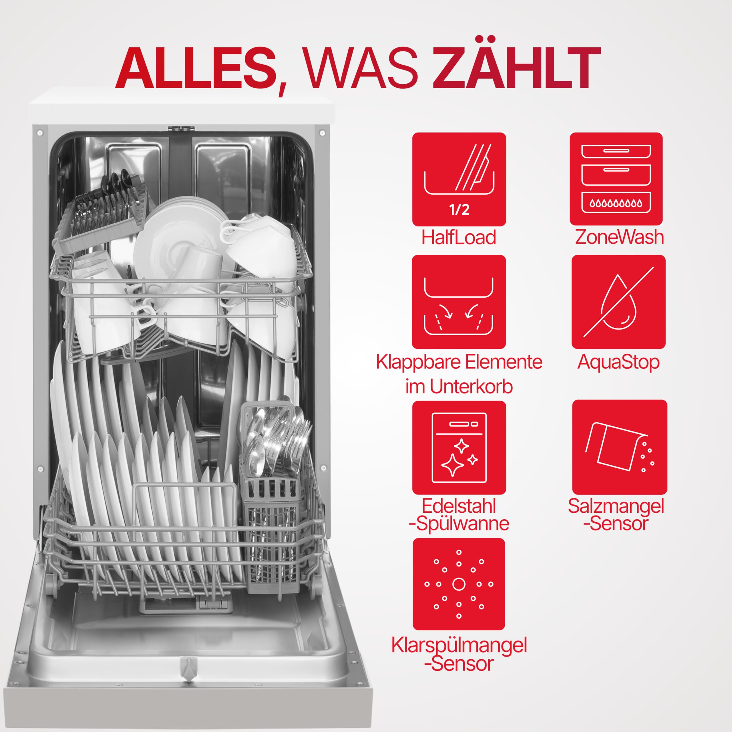 Amica EGSP 569 900 E Einbau-geschirrspüler / 9 MG / 3 Körbe /4Progr / AQS /47dB/ Energieeffizienzklasse E