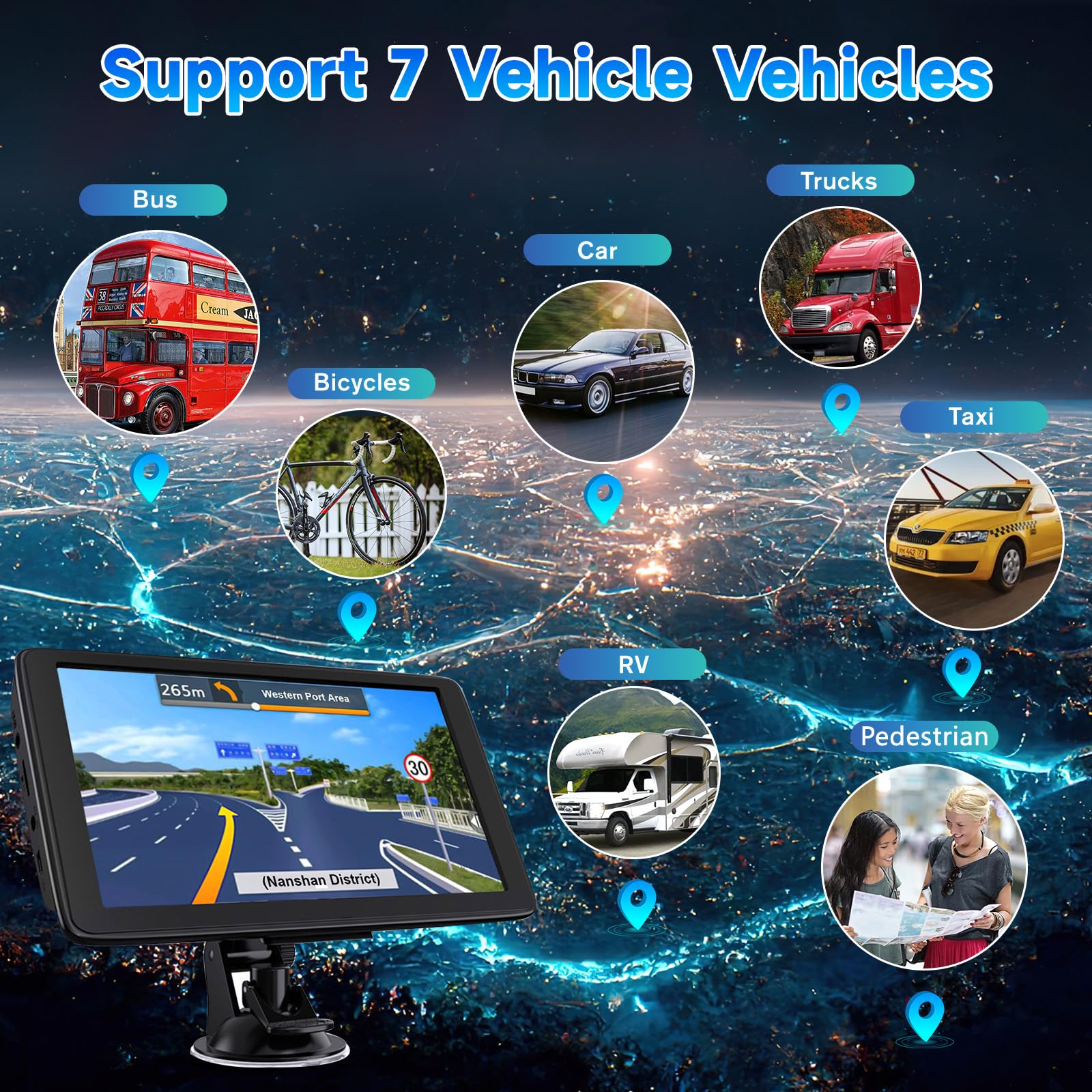 7 inch Sat Nav, Car GPS Navigation System for Trucks, with UK and Europe Maps, Lifetime Free Updates, Support Postcode Search and Voice Guidance, Speed Camera Alert, Lane Guidance Assist, POI — view 7