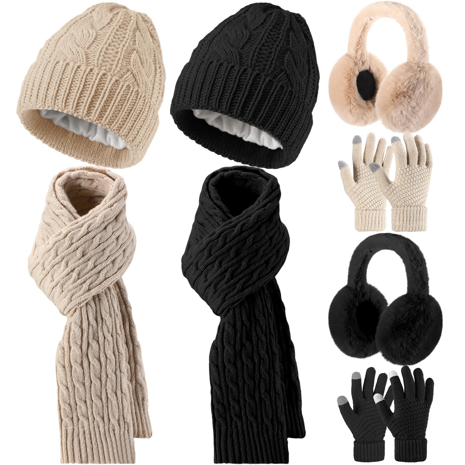 8 Pcs Winter Beanie Hat Scarf Gloves Ear Warmer set Warm Fleece Knit Hat Touch Screen Gloves Earmuff for Women men-image-44