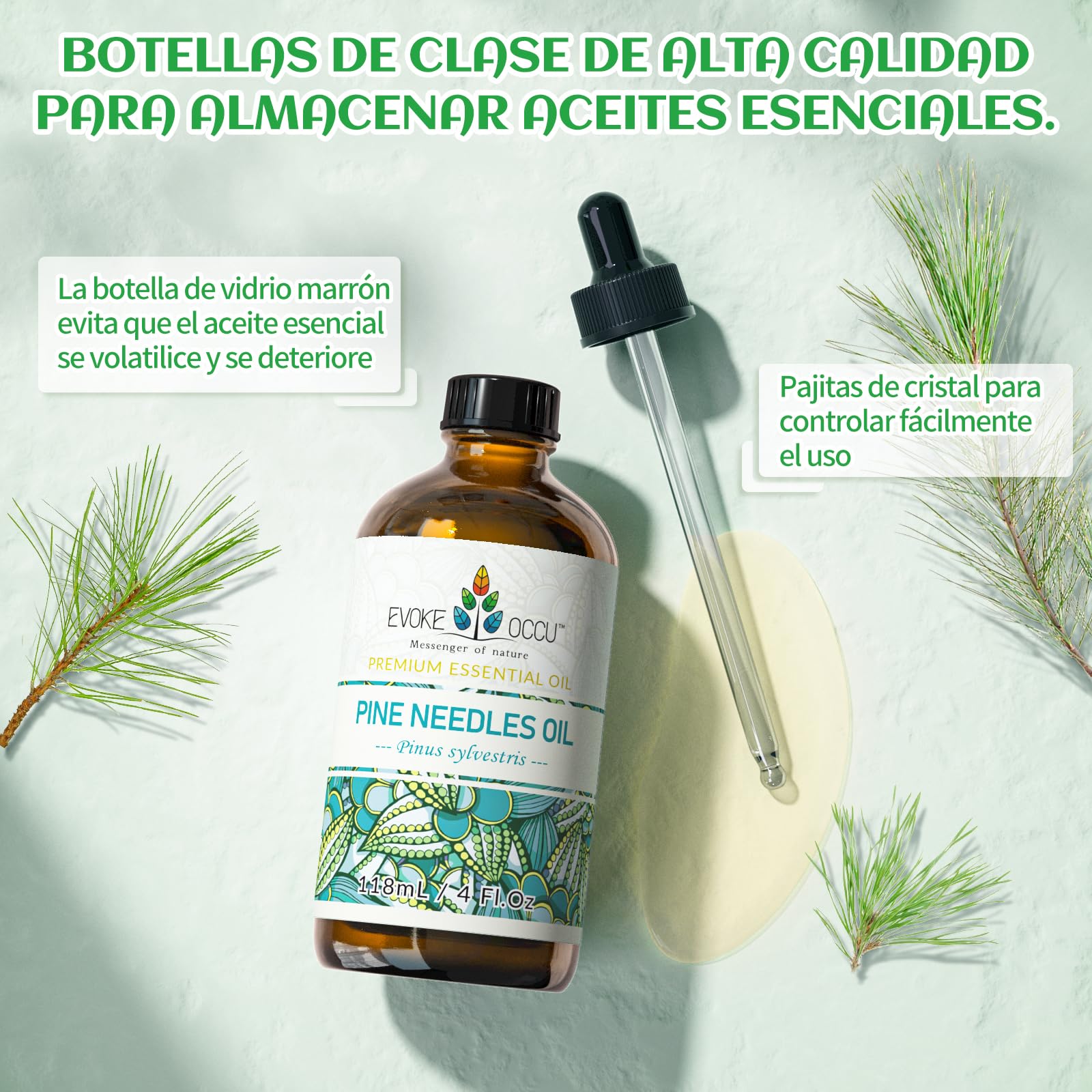 EVOKE OCCU Aceite Esencial de Aguja de Pino 4 Oz, Aceite Puro de Aguja de Pino para el Hogar Difusor Masaje Fragancia DIY Vela Fabricación de Jabón- 4 FL Oz